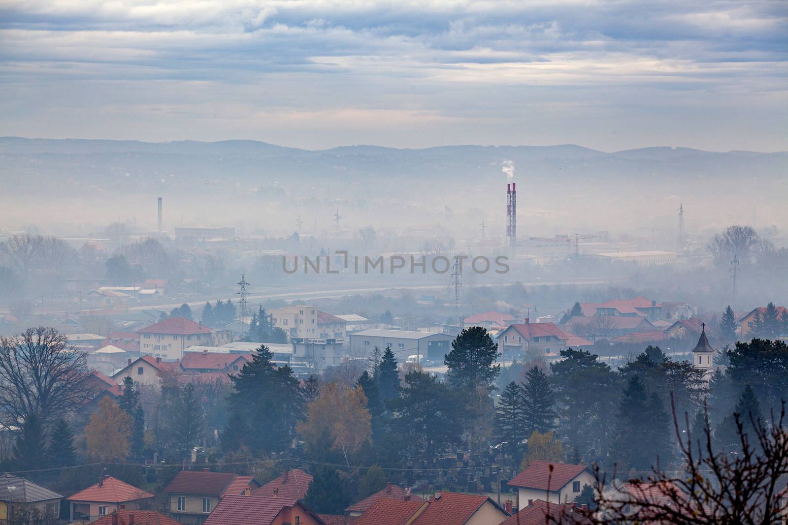 Fog, smog and smoke in Air pollution - Valjevo, West Serbia, Eur by adamr