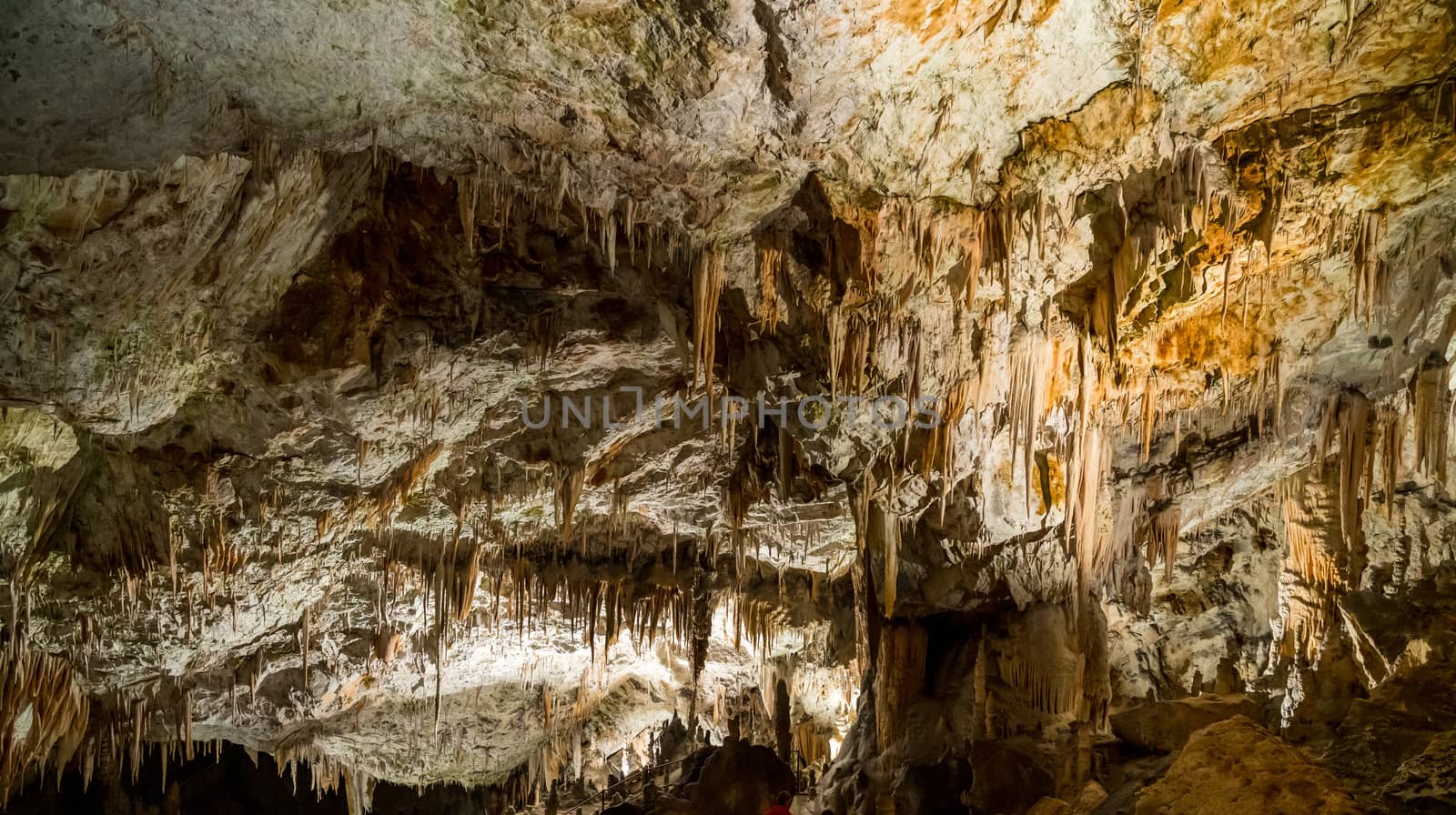 Stalactites and stalagmites underground in cave system in Postojna