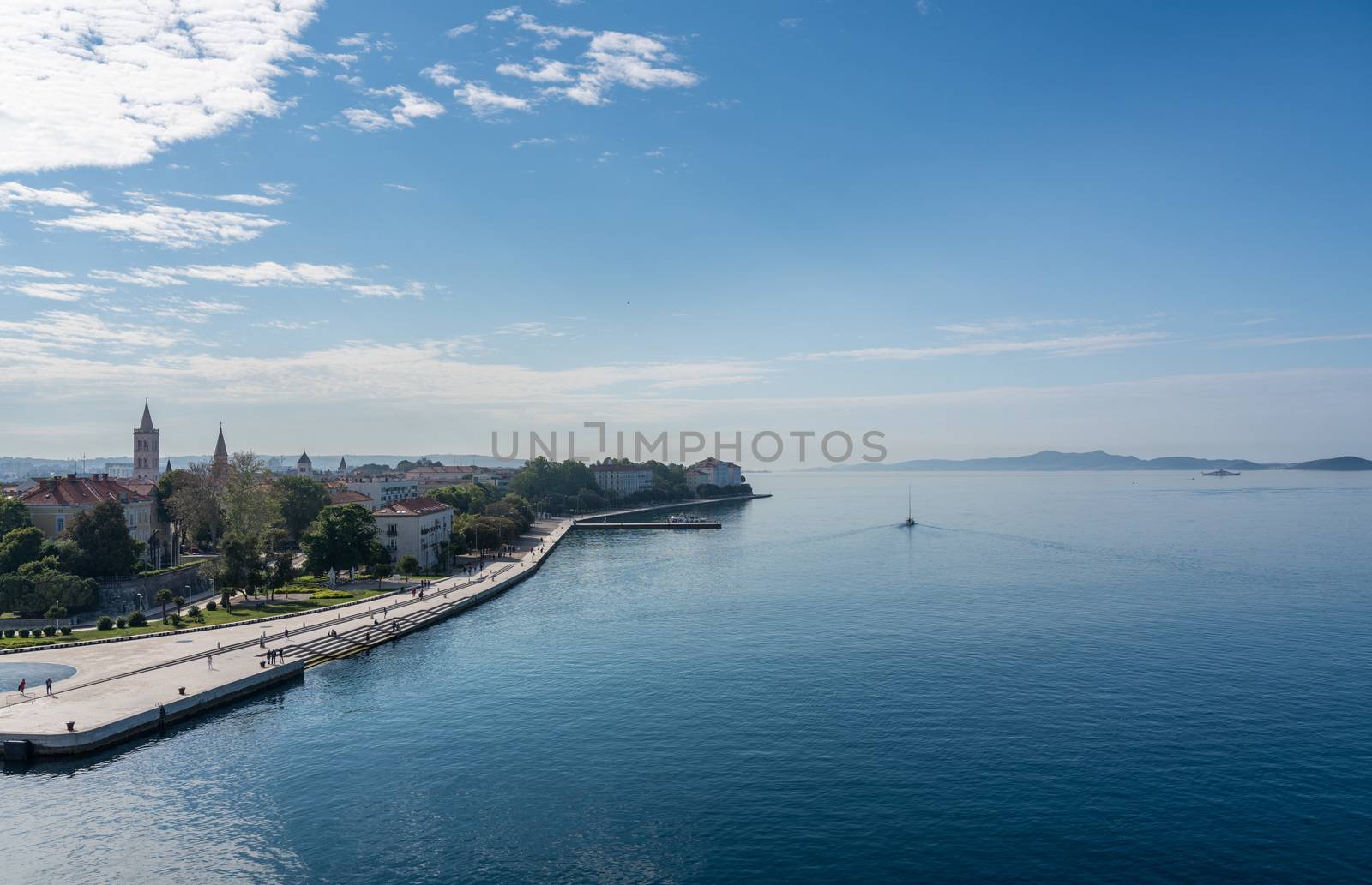Early morning calm along the promenande by the port of Zadar in Croatia