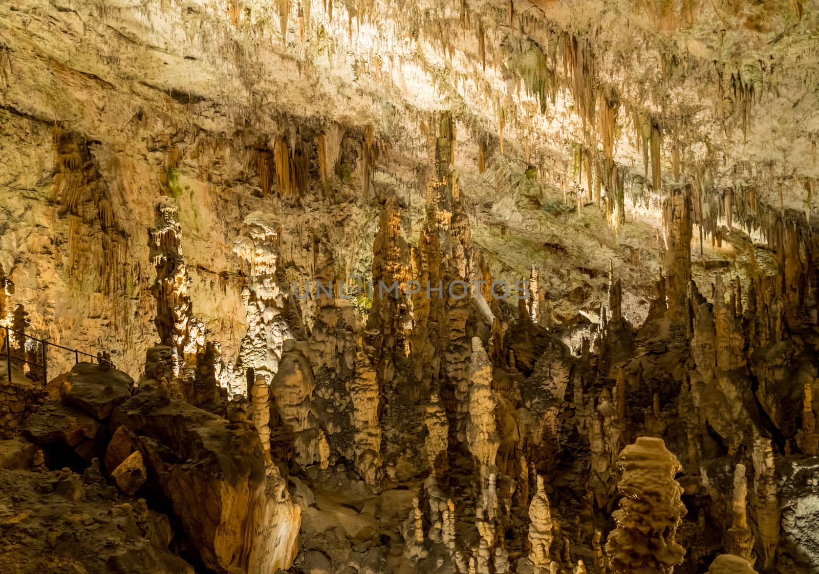 Stalactites and stalagmites underground in cave system in Postojna