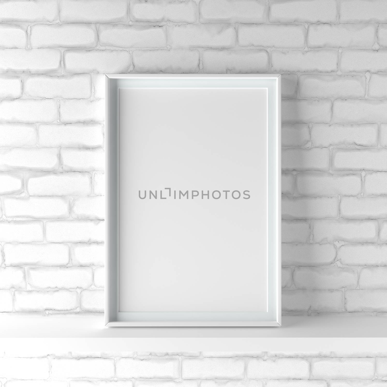 Minimalistic portrait picture frame standing on white painted br by adamr