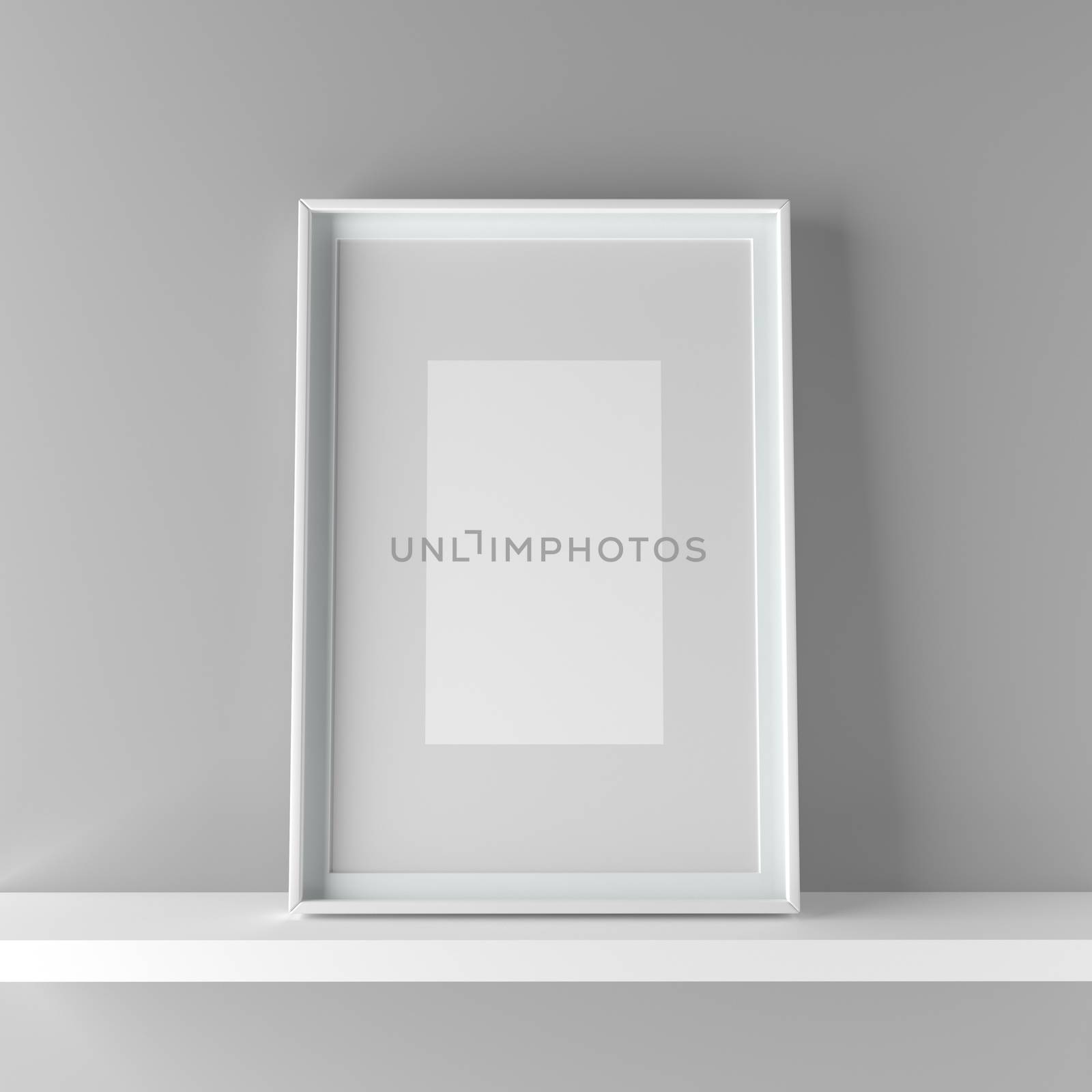 Elegant frame stand on the shelf. 3D Graphic illustration by adamr