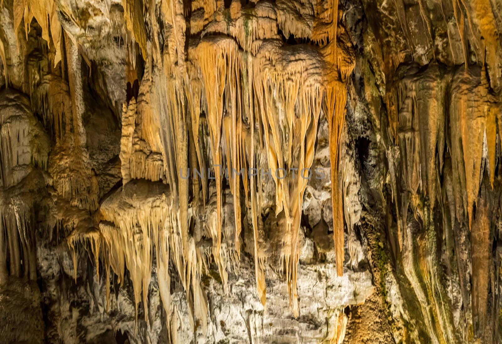 Stalactites and stalagmites underground in cave system in Postojna