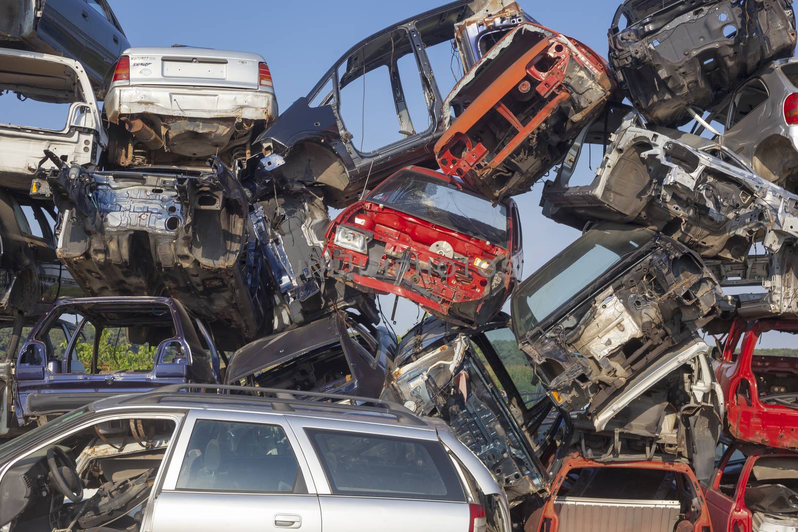 Old cars on junkyard are waiting for recycling by adamr