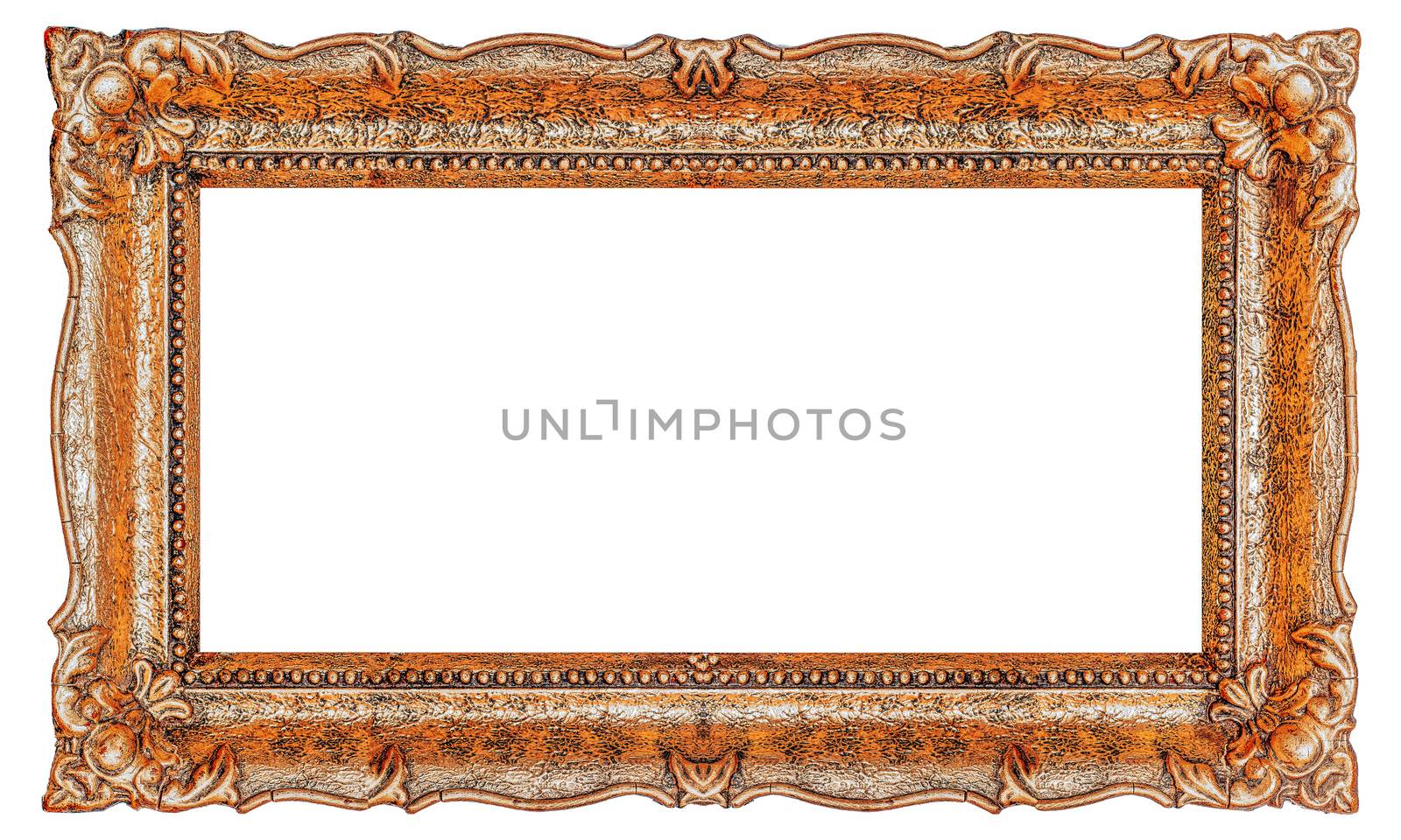 Wide Copper picture frame with empty background copy space - Stock image decorative design element