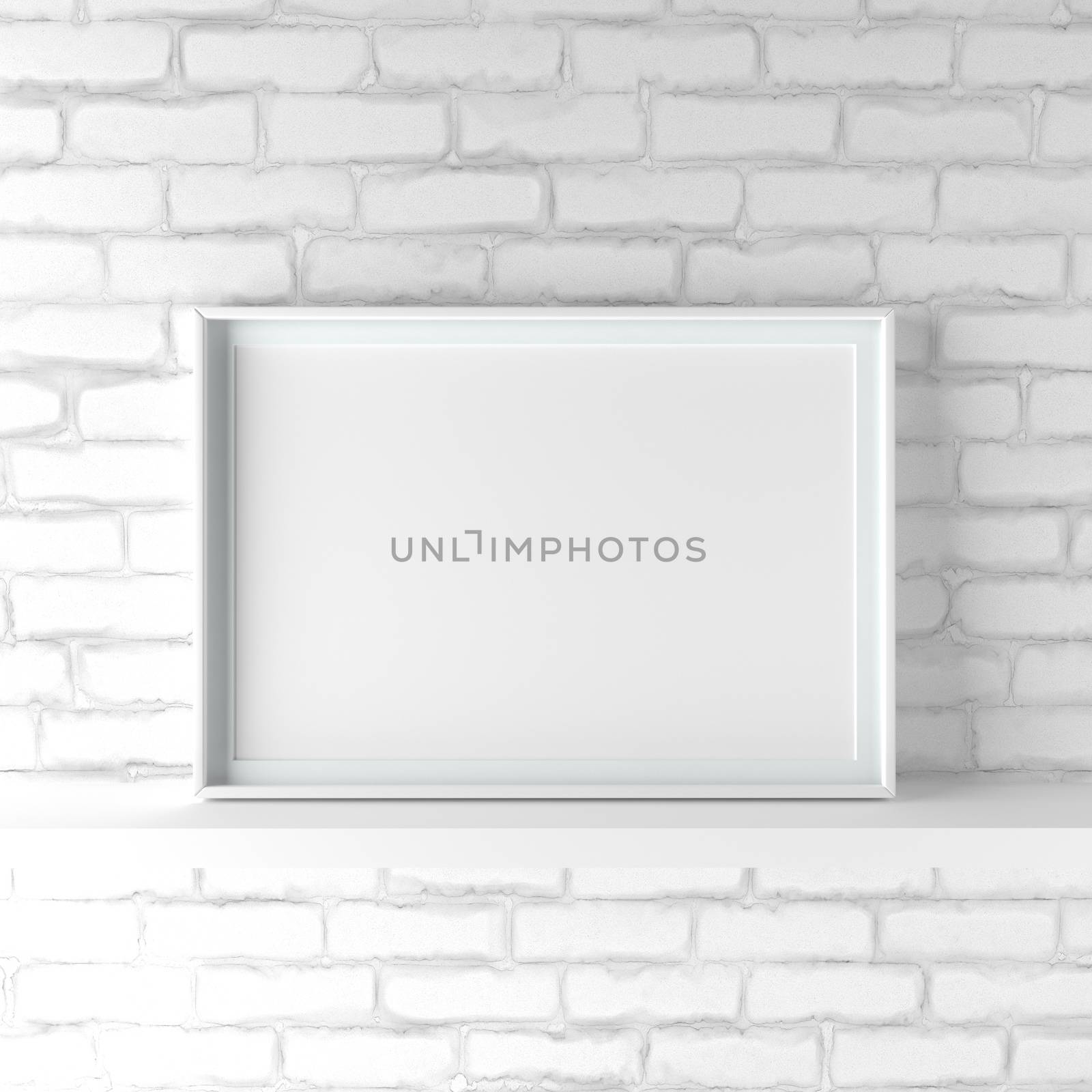 Minimalistic landscape picture frame standing on white painted b by adamr