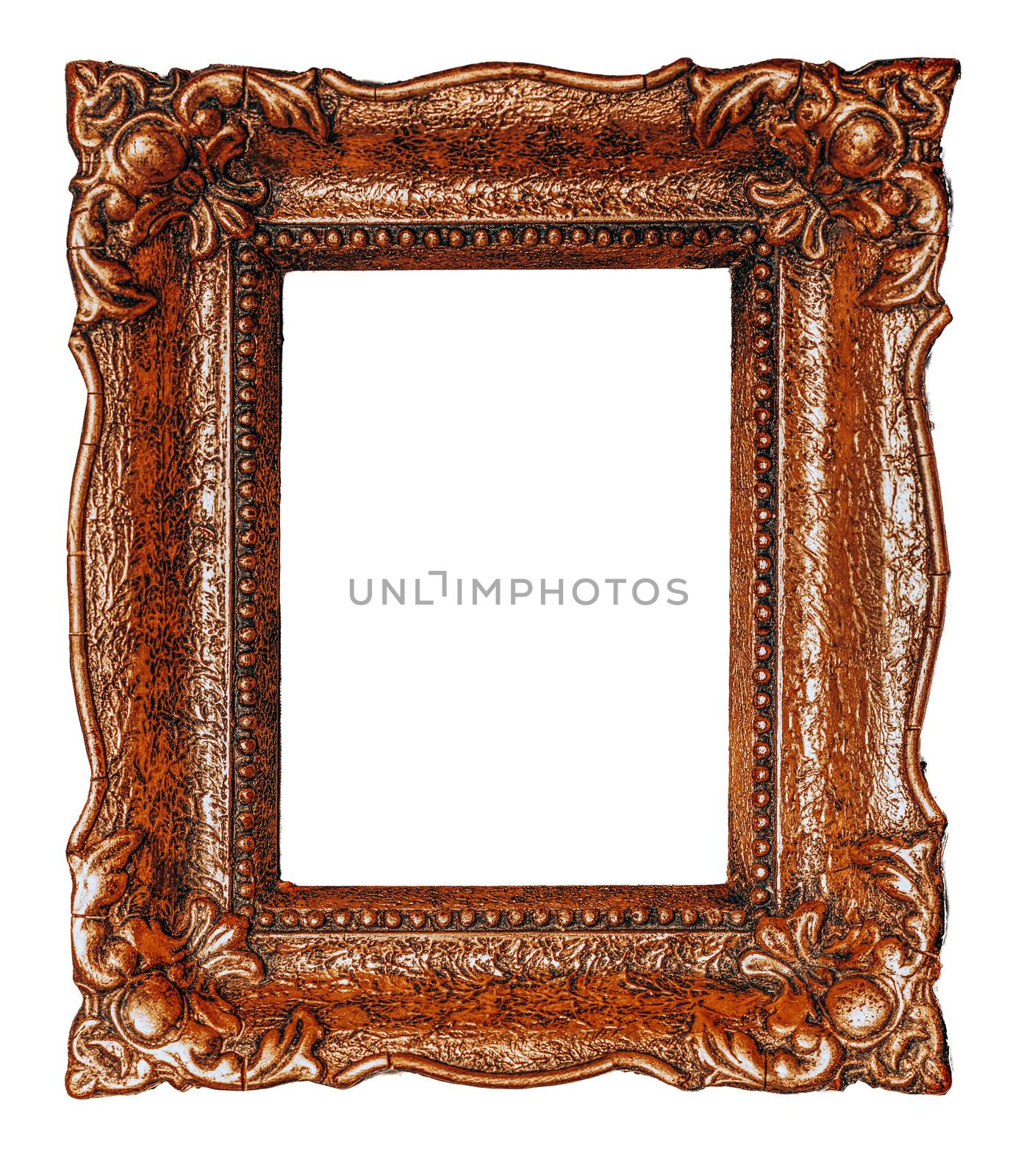 Vertical empty copper picture frame with white background - Stoc by adamr