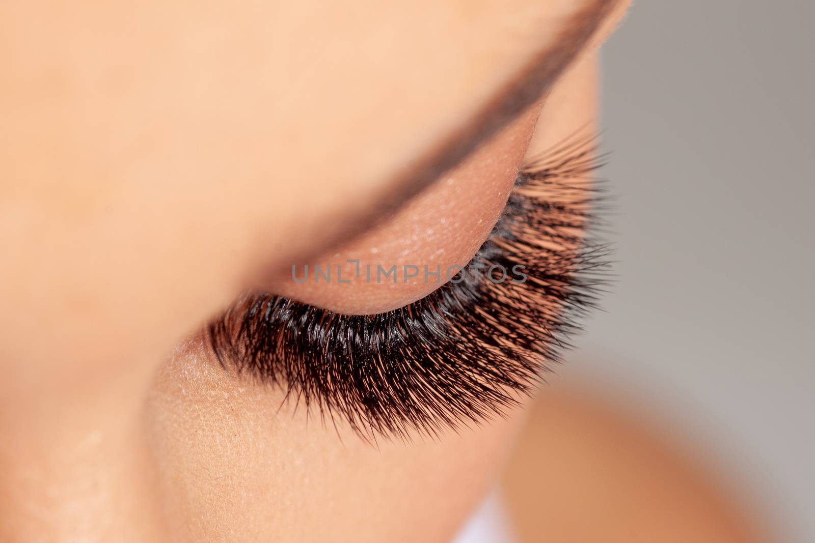 Treatment of Eyelash Extension. Lashes. Woman Eyes with Long Eyelashes.