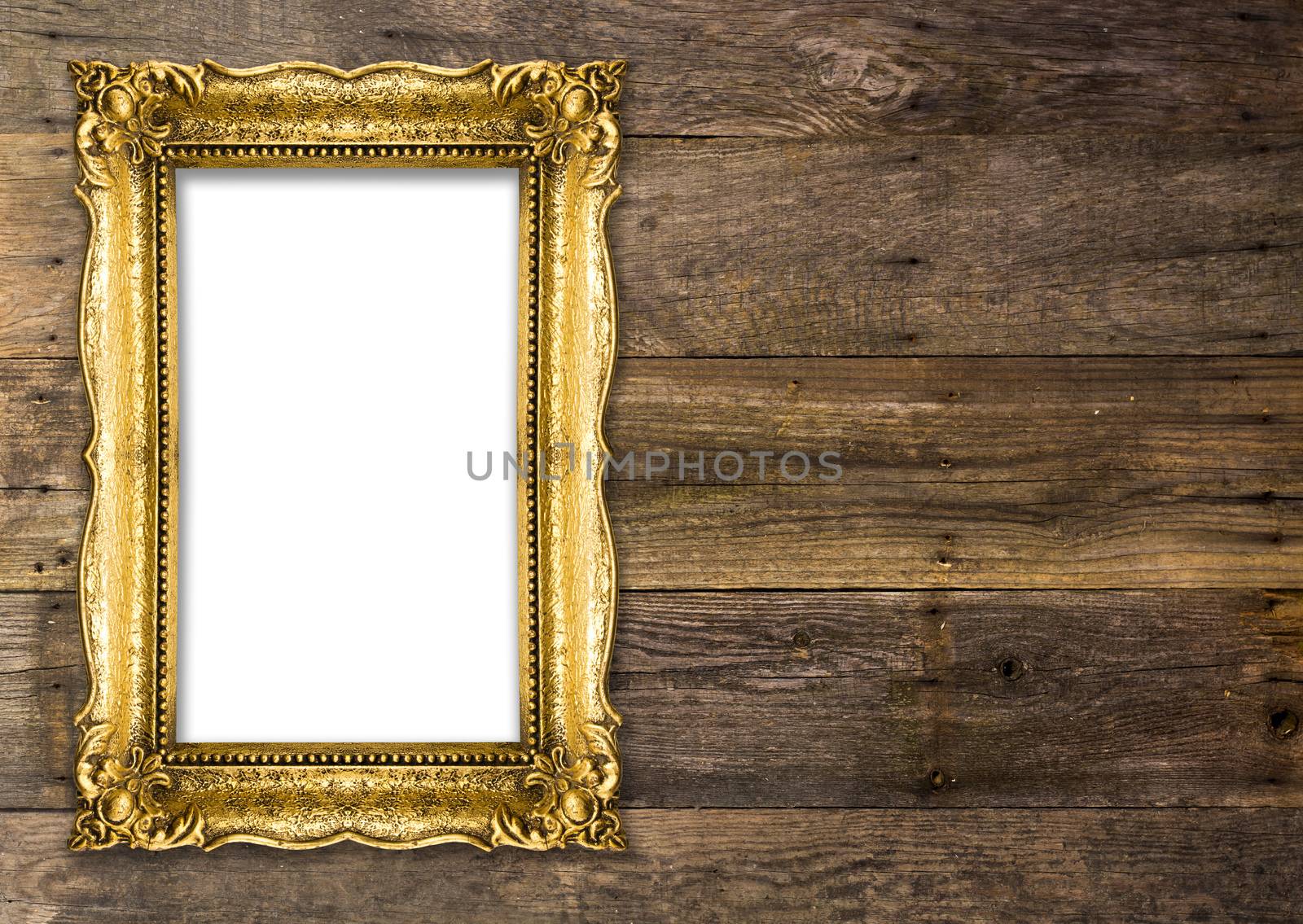 Old Gold Picture Frame on wooden background by adamr