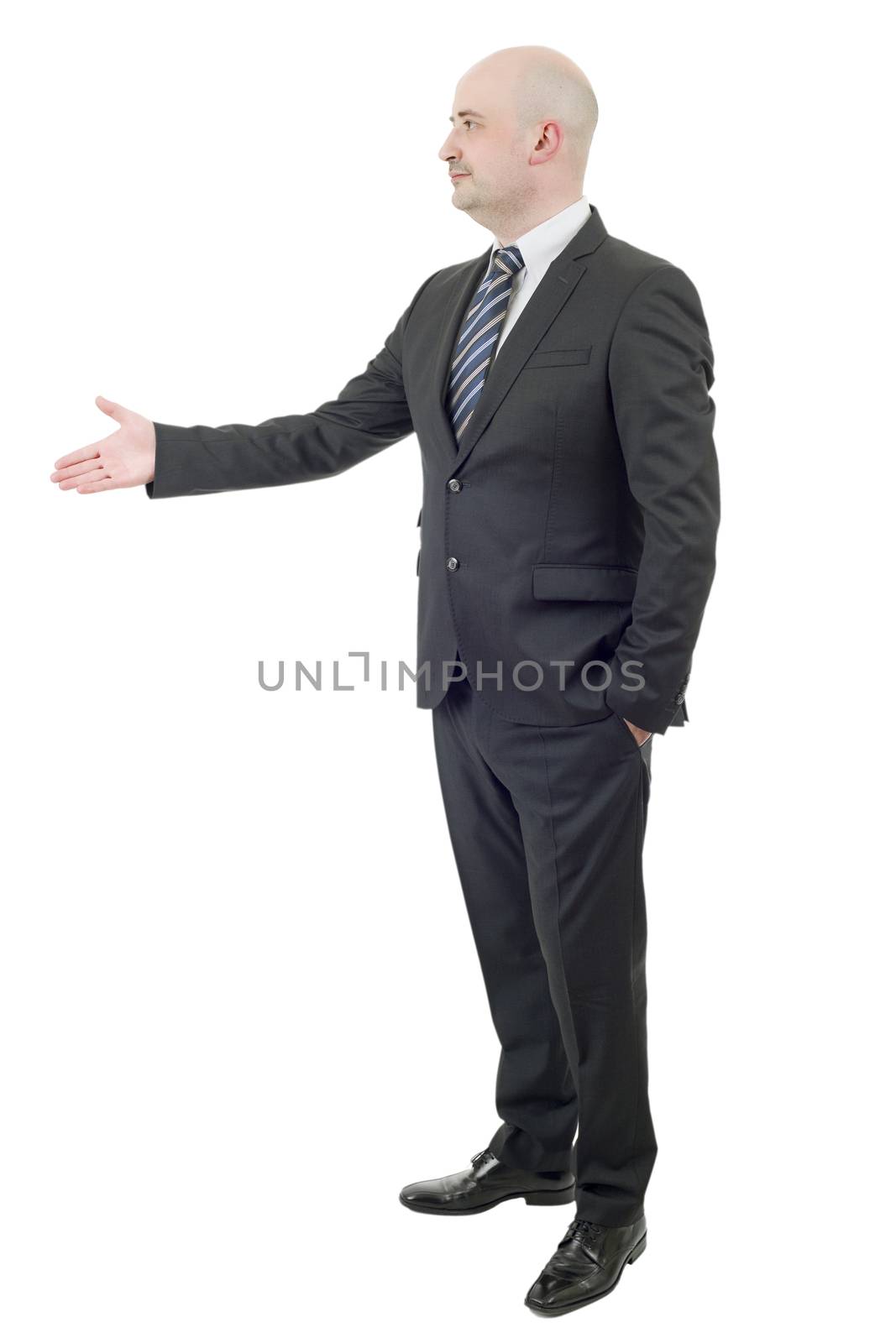 business man full lenght offering a handshake, isolated