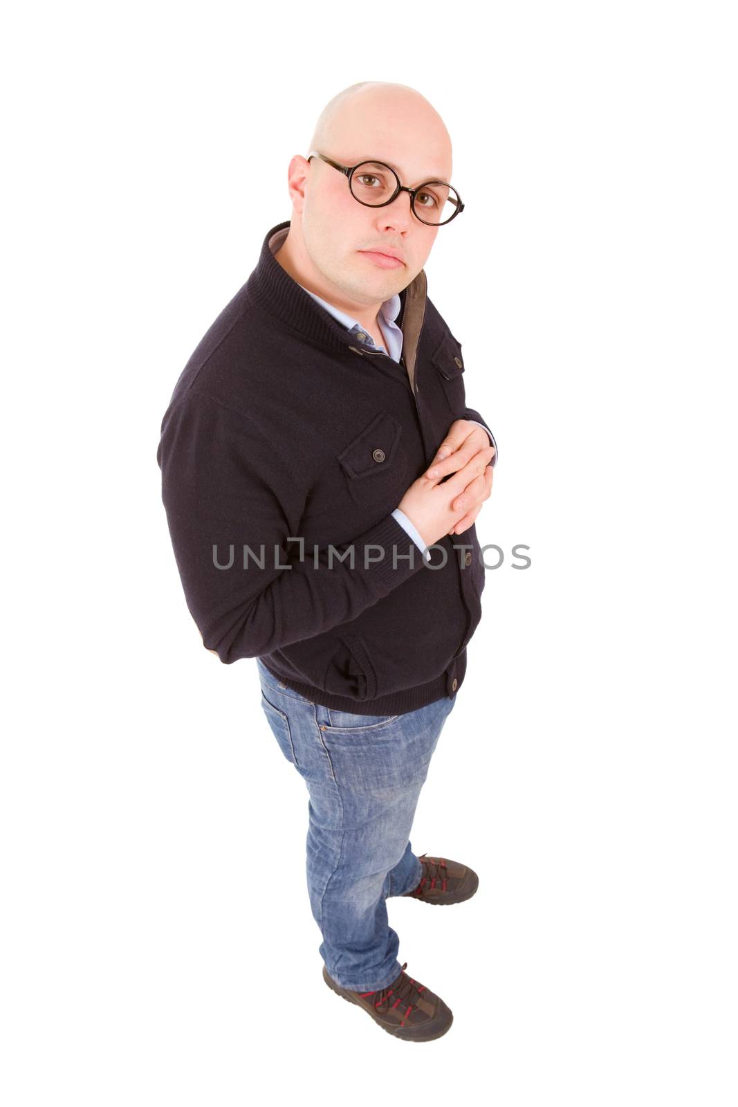 silly casual man full body, isolated