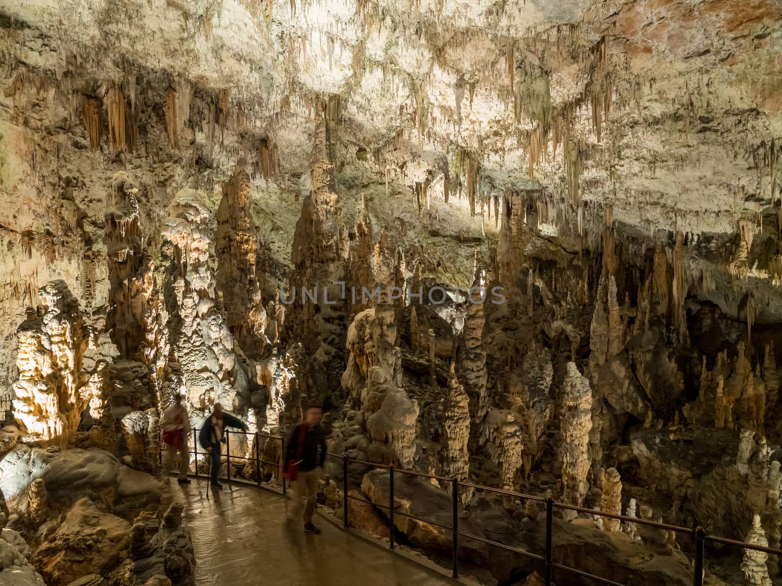 Stalactites and stalagmites underground in cave system in Postojna