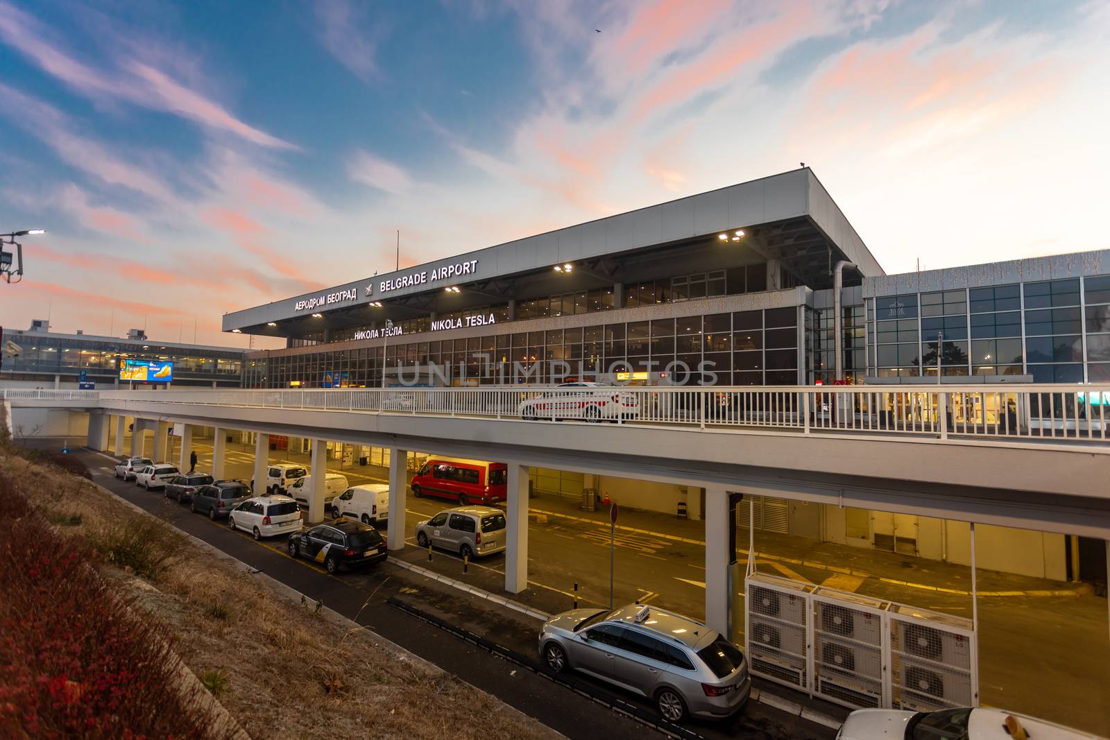 International Airport Nikola Tesla in Belgrade, Serbia, early morning sunrise, departures gate