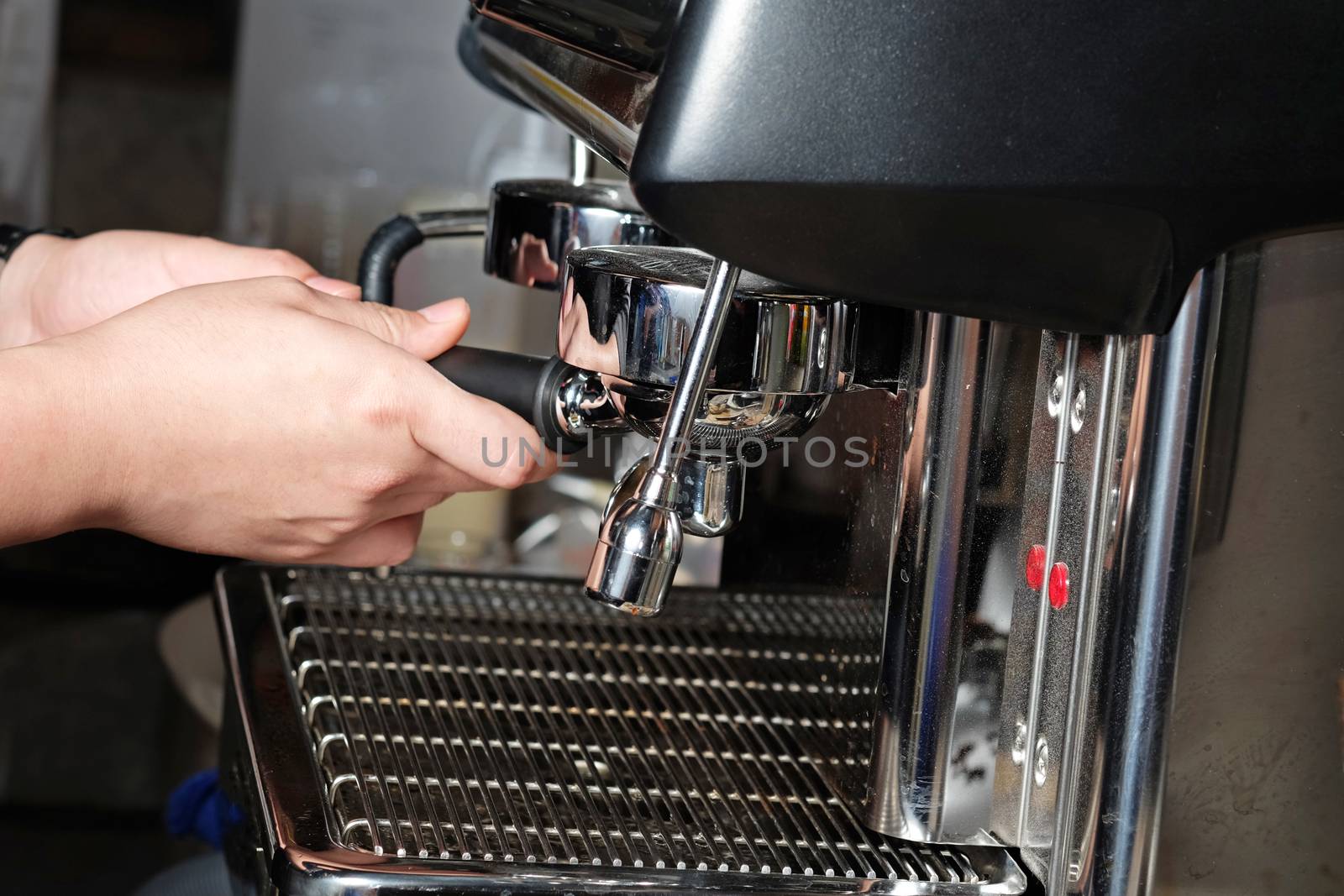 Process of preparation of coffee, a closeup.