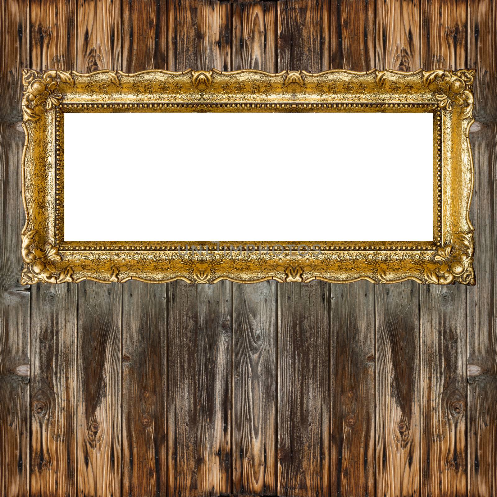 Big Old Picture Frame on wooden baclground, graphic design mockup element