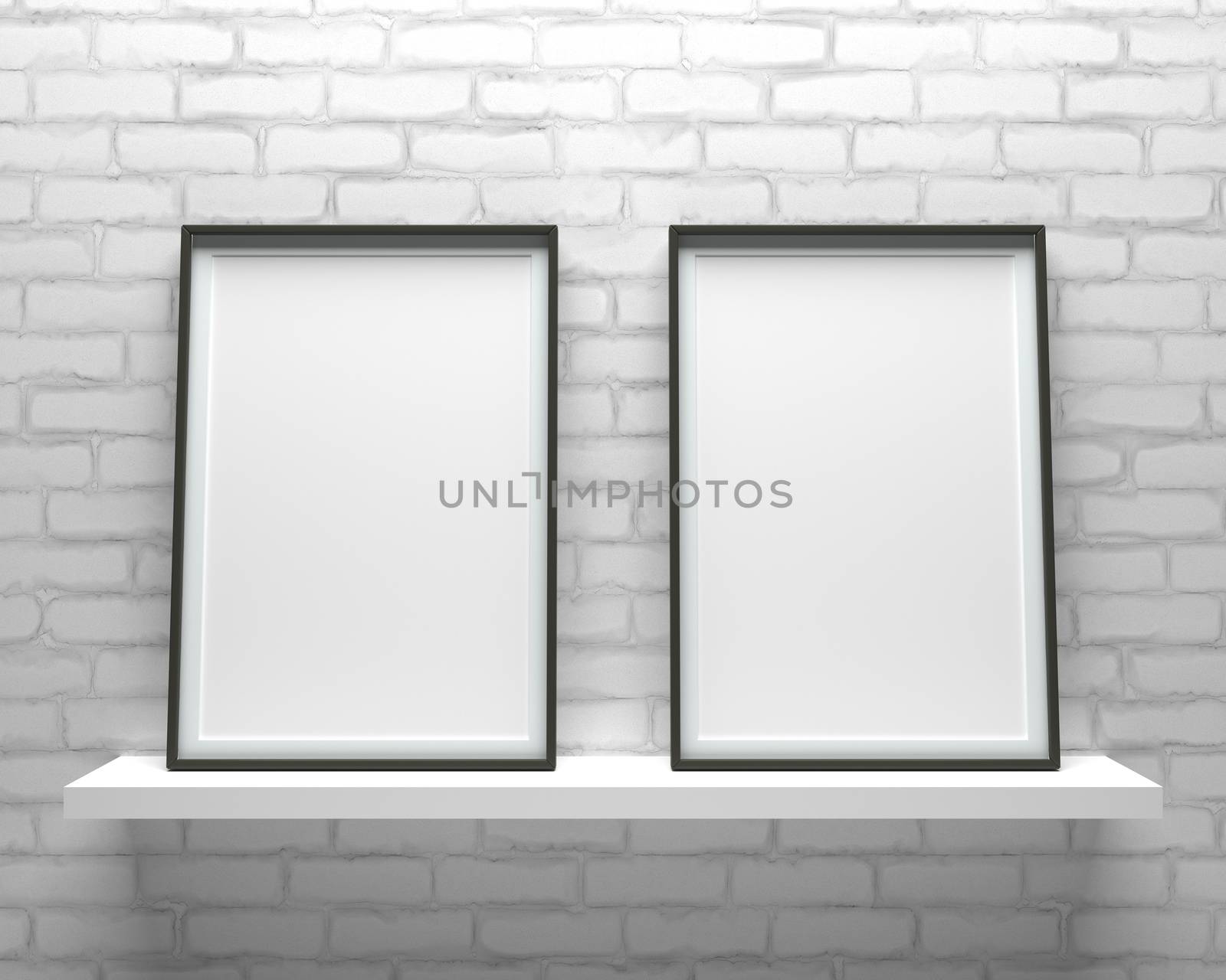 Elegant and minimalistic two picture frames standing on gray wal by adamr