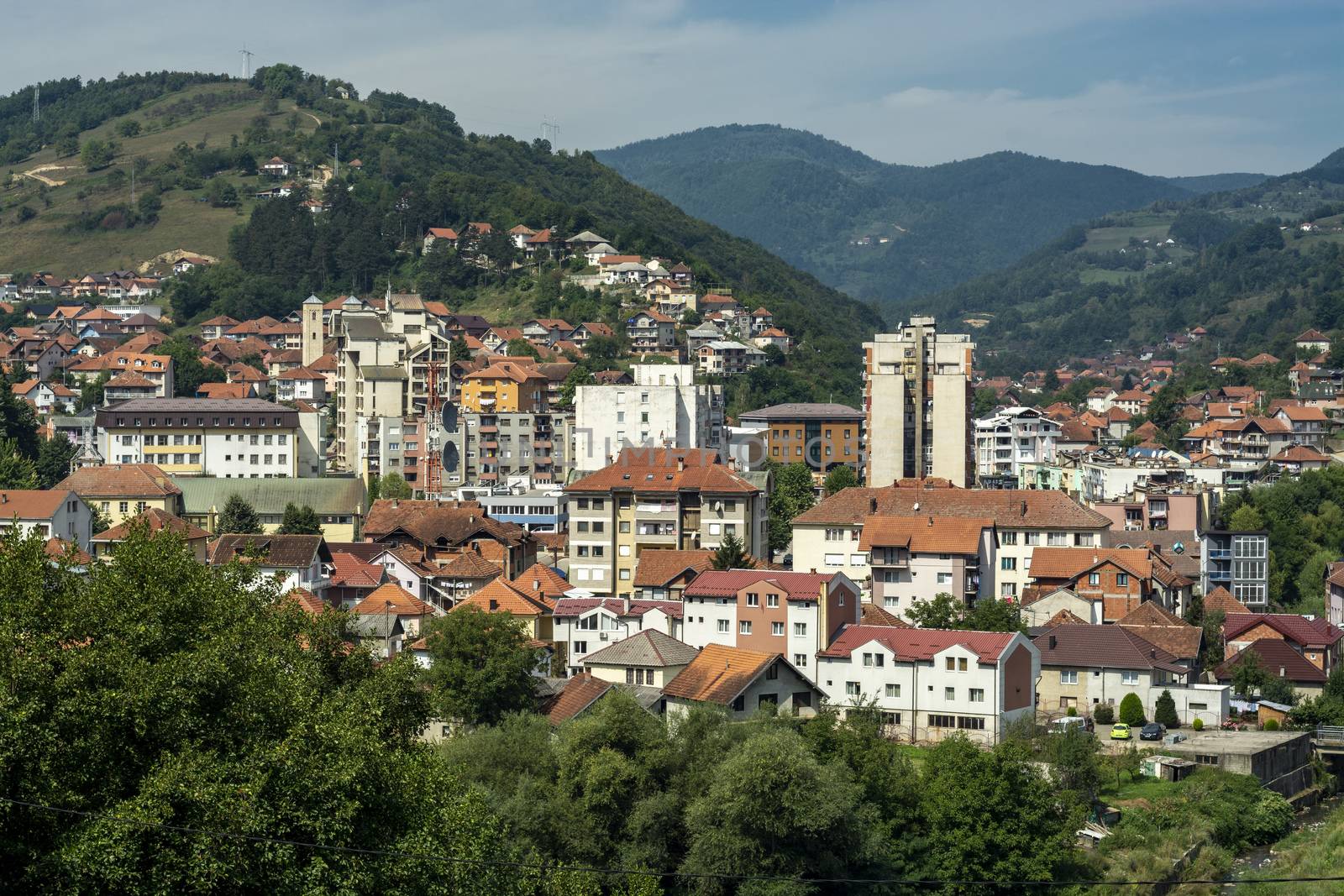 Panorama of Bijelo Polje on river Lim, towm citi municipality in Northern Montenegro (Бијело Поље)