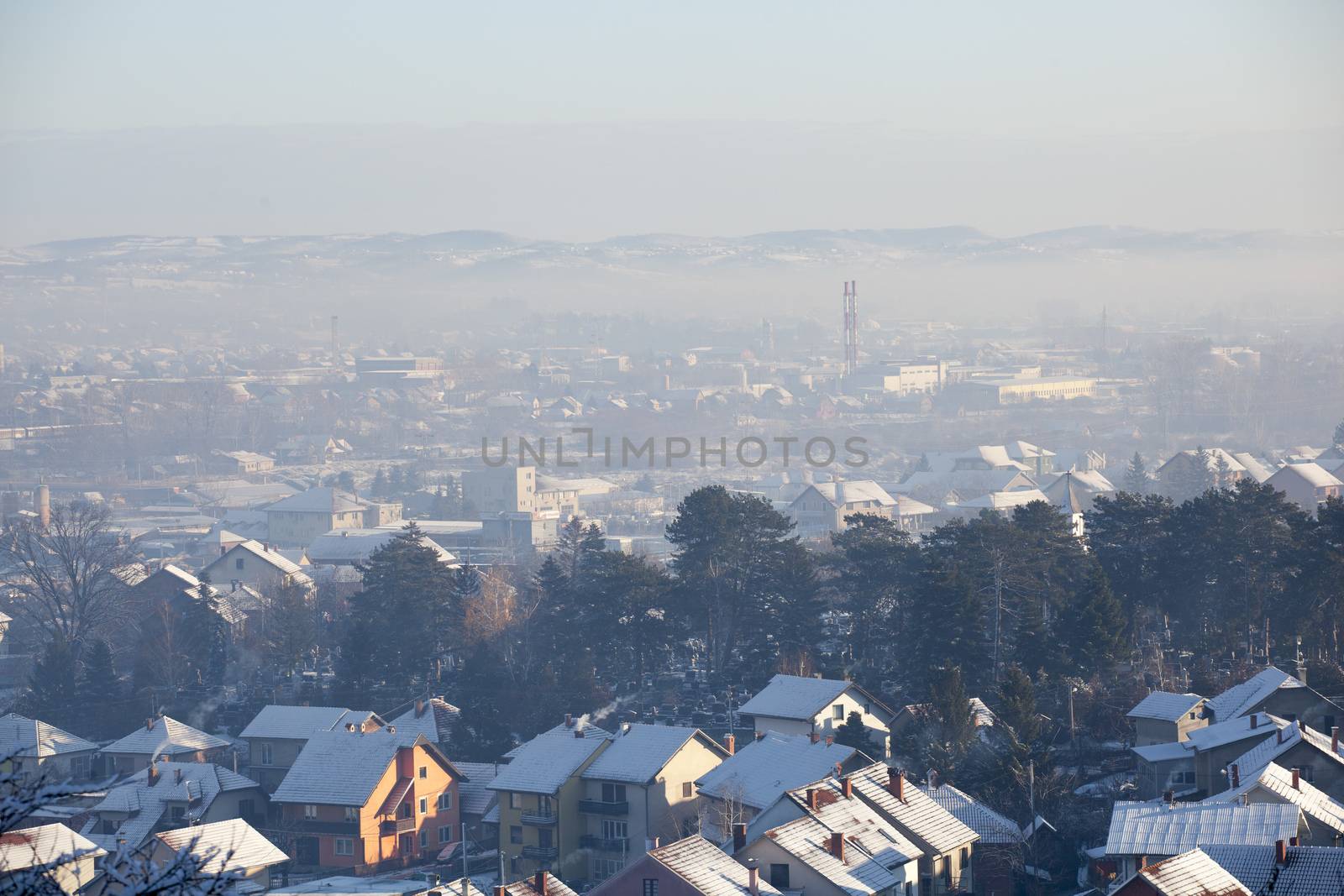 Smog and airpoluton air polution, Europe, Serbia, Valjevo city