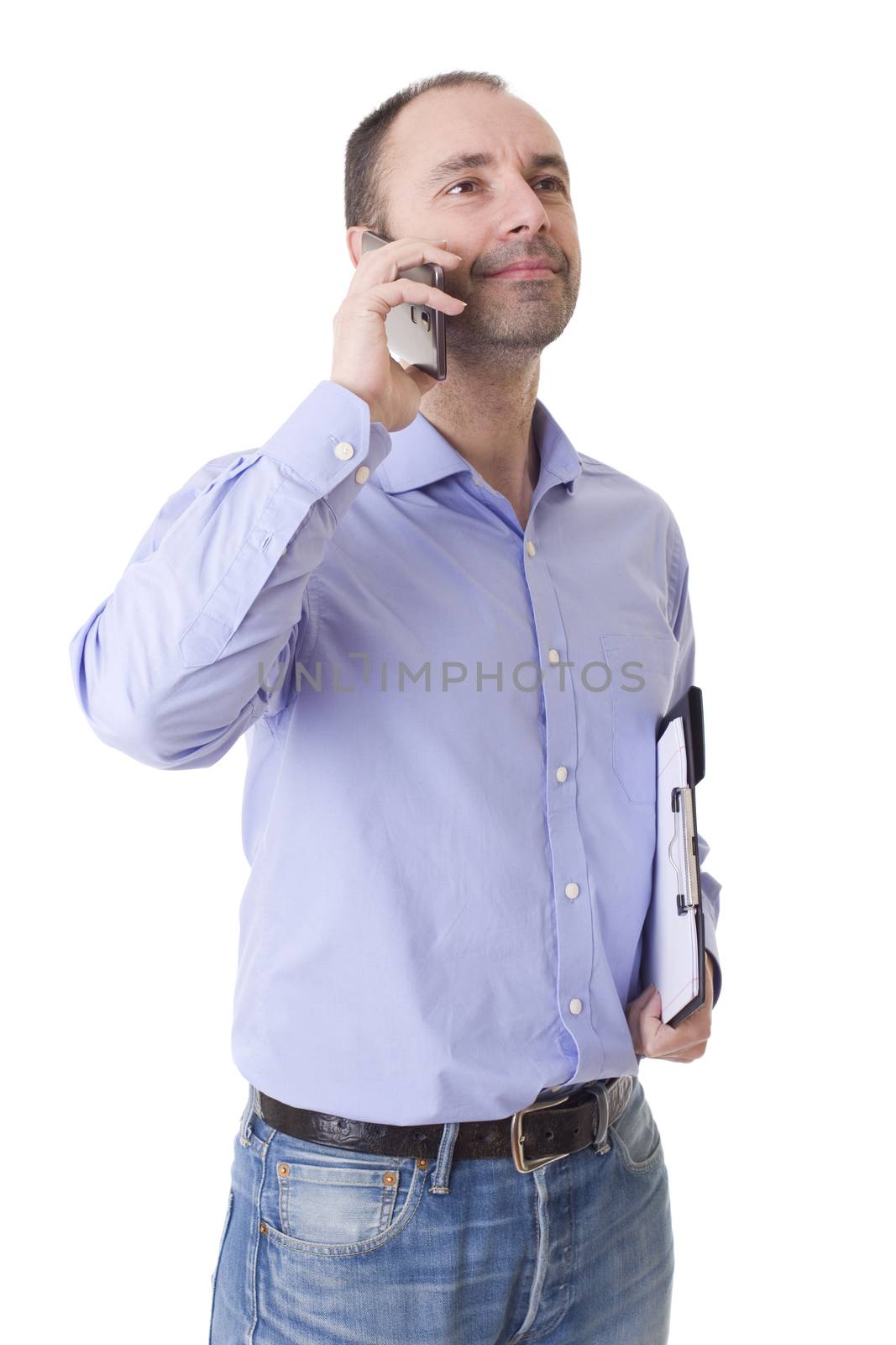young casual man on the phone, isolated