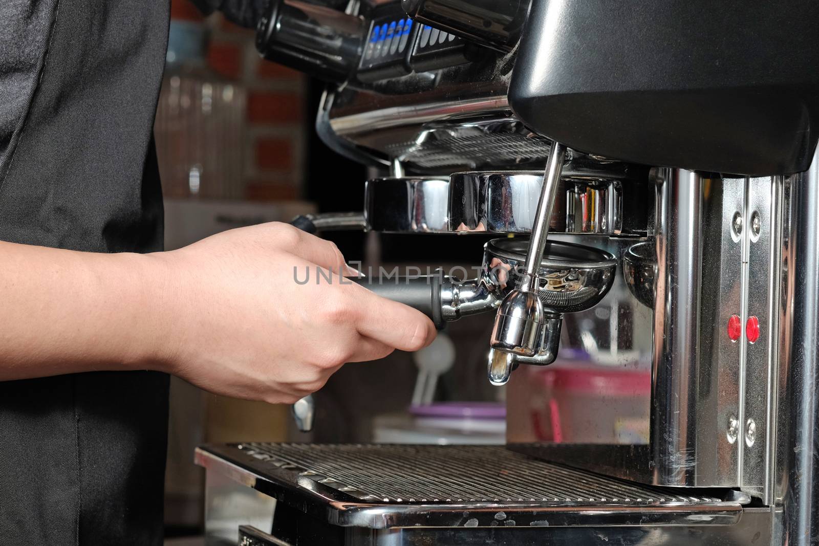 Process of preparation of coffee, a closeup. by Surasak