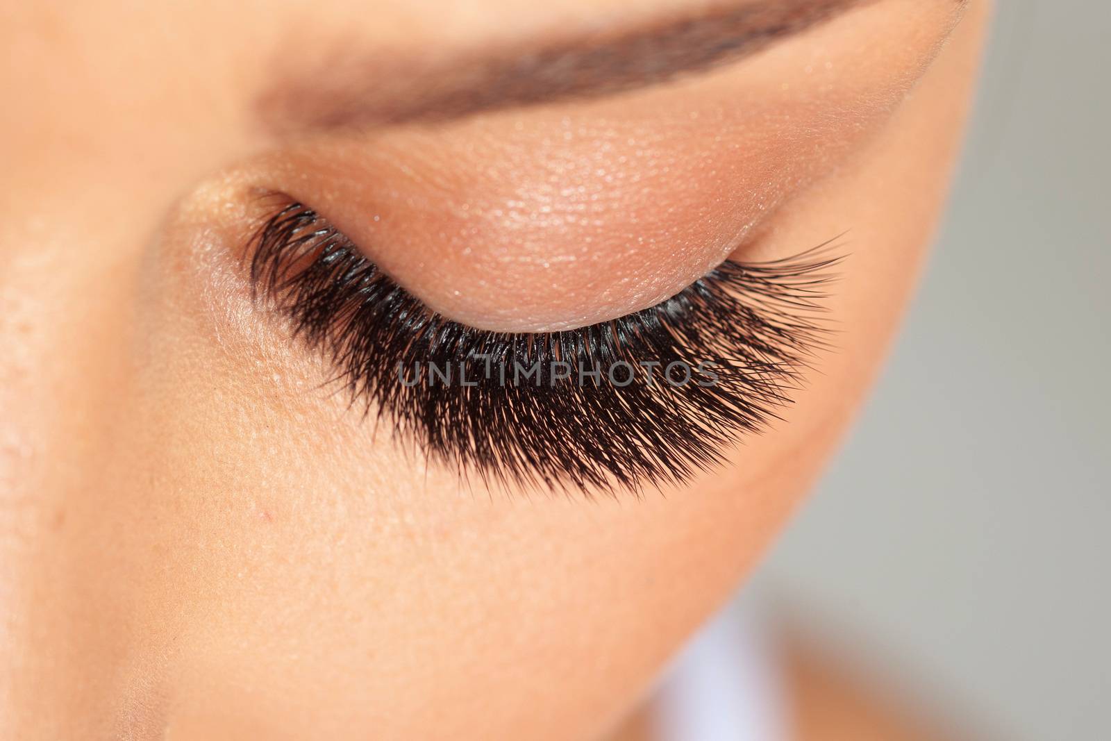 Treatment of Eyelash Extension. Lashes. Woman Eyes with Long Eyelashes.