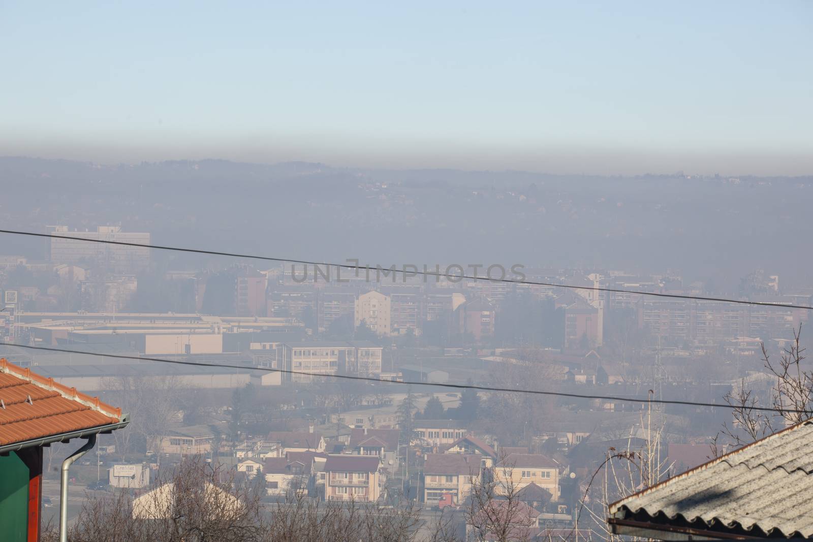 Smog and airpoluton air polution, Europe, Serbia, Valjevo city