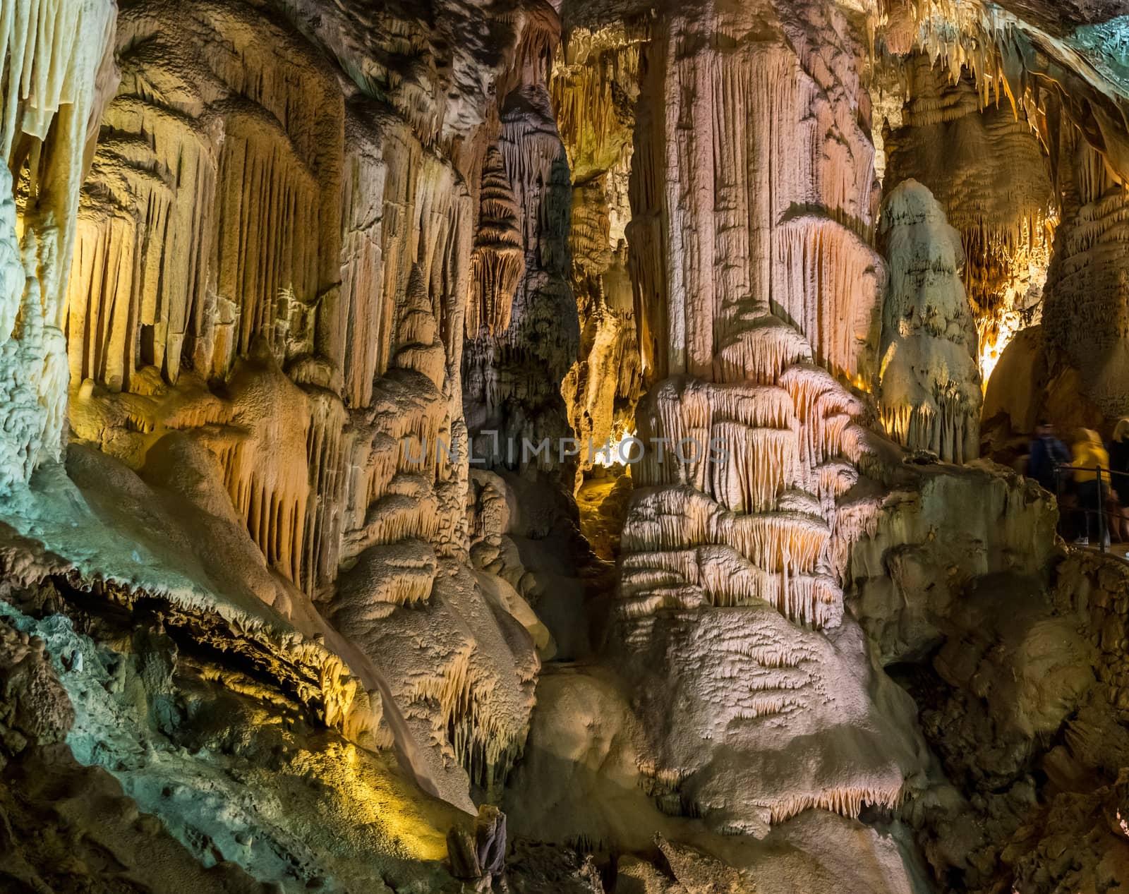 Stalactites and stalagmites underground in cave system in Postojna