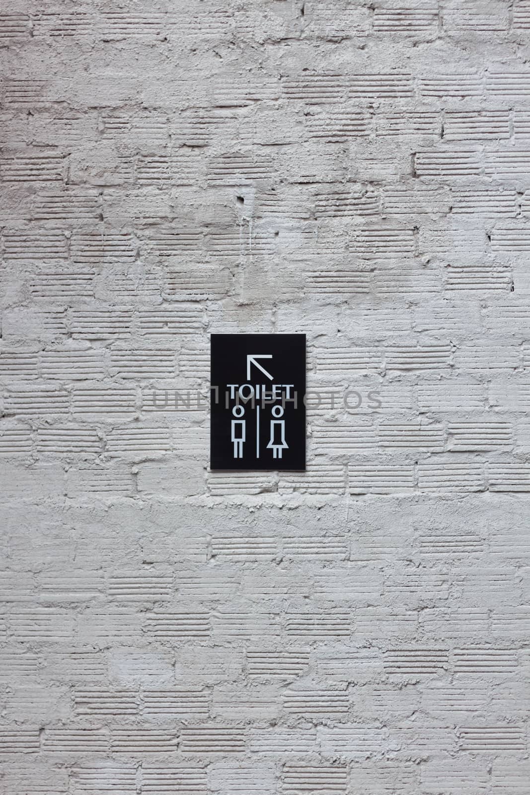 Toilet signs on white wall background, stock photo