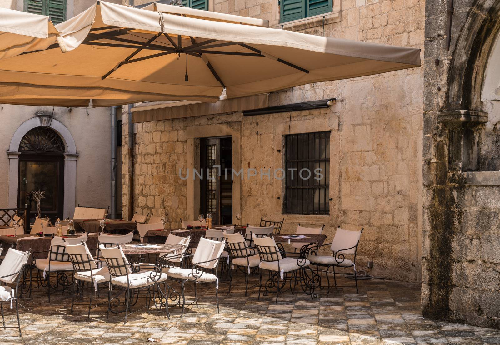pedestrian streets of old town Kotor in Montenegro