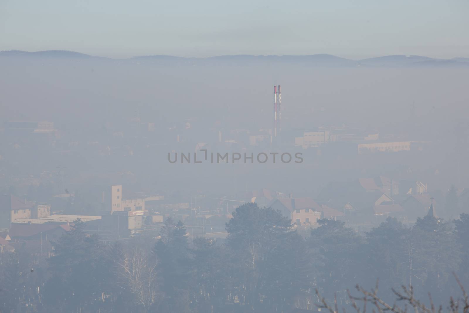 Smog and airpoluton air polution, Europe, Serbia, Valjevo city