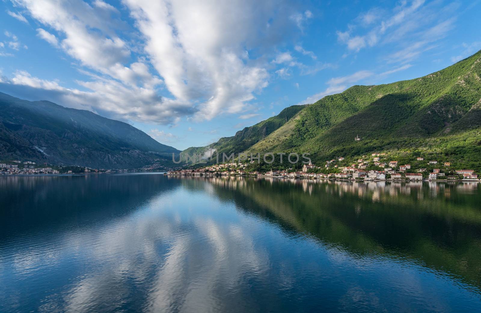 Small village of Prcanj on coastline of Gulf of Kotor in Montenegro