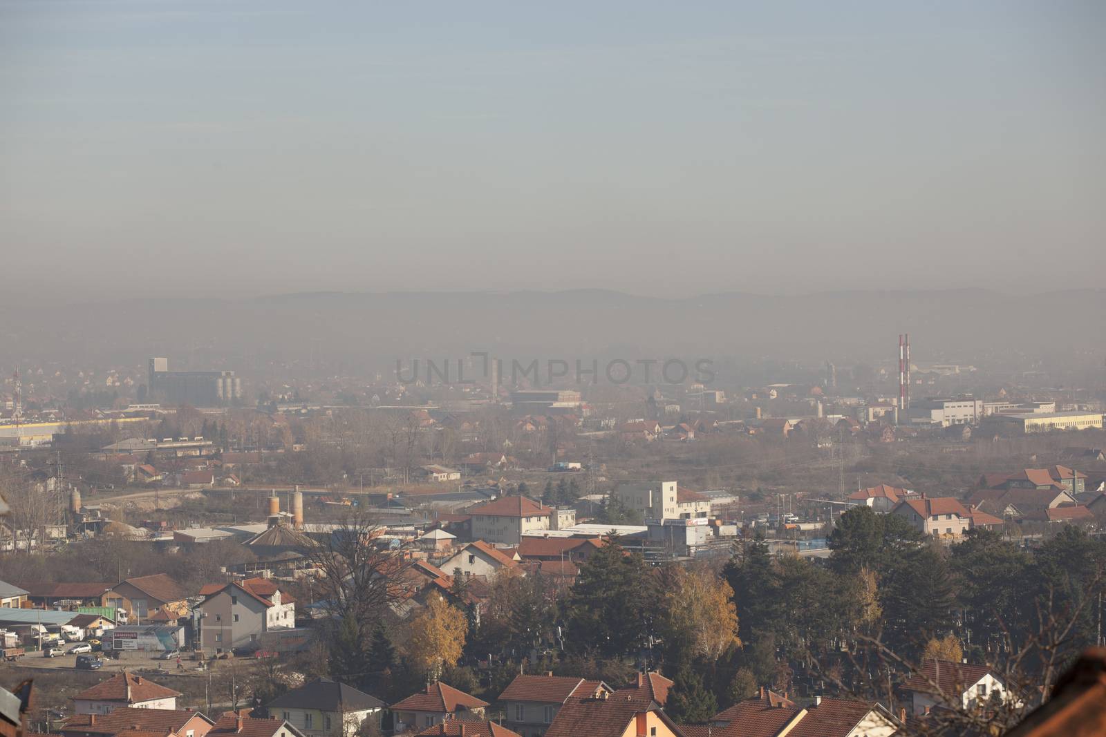 Smog and airpoluton air polution, Europe, Serbia, Valjevo city