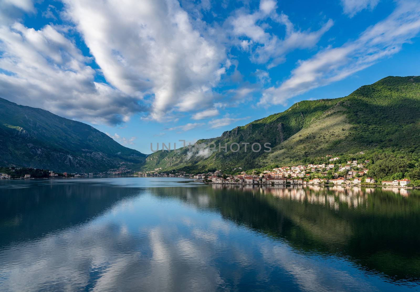 Small village of Prcanj on coastline of Gulf of Kotor in Montenegro