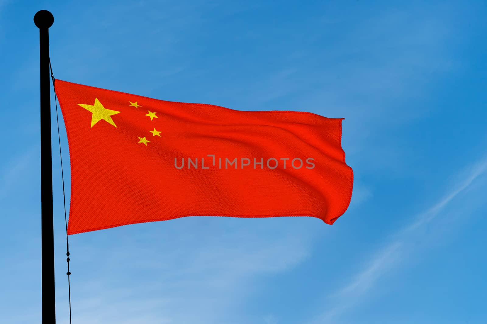 China Flag waving over blue sky (3D rendering)