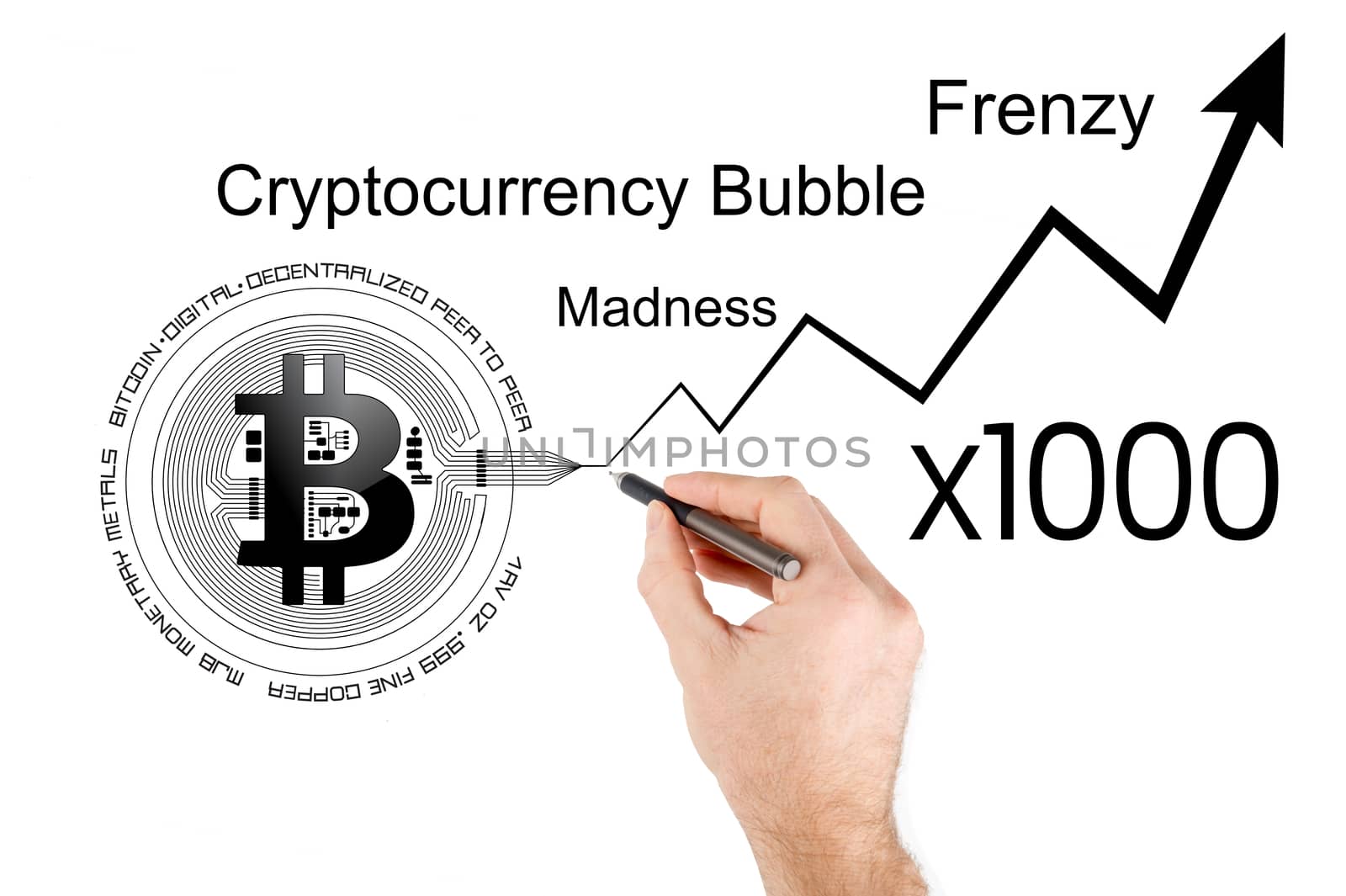 Conceptual illustration of Bitcoin price increase and cryptocurr by mbruxelle