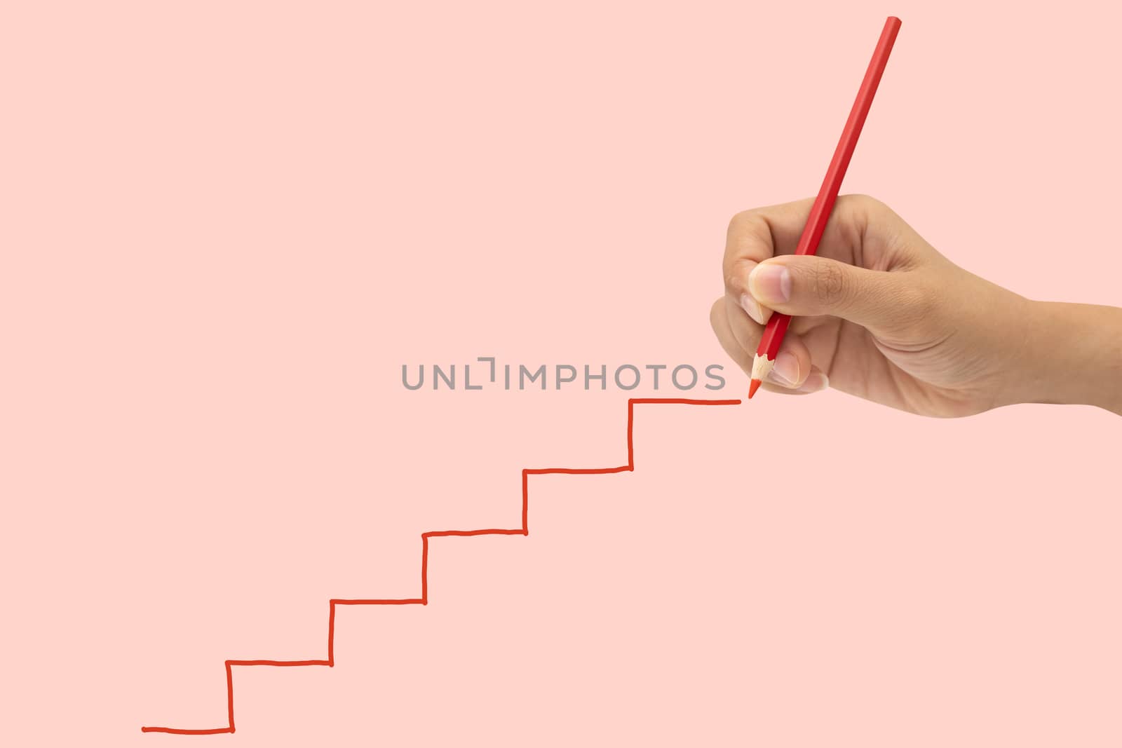 hand drawing line of step on pink background.
