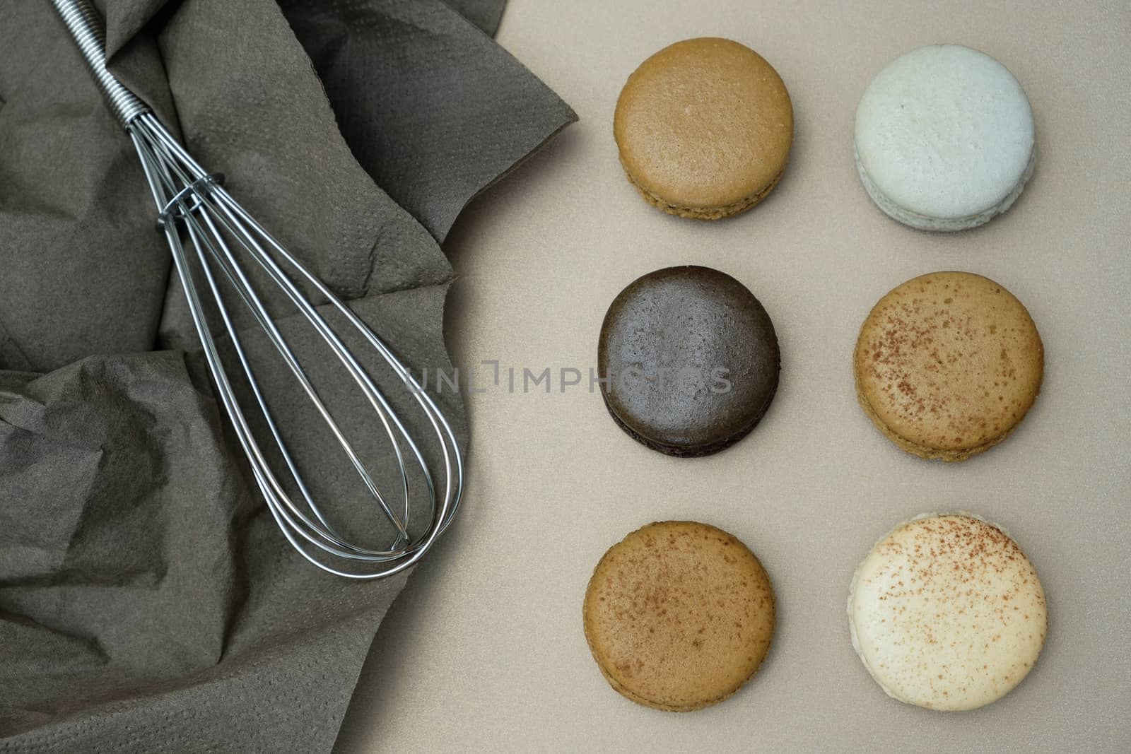 Macaroons on  table, Top view with copy space for your text.