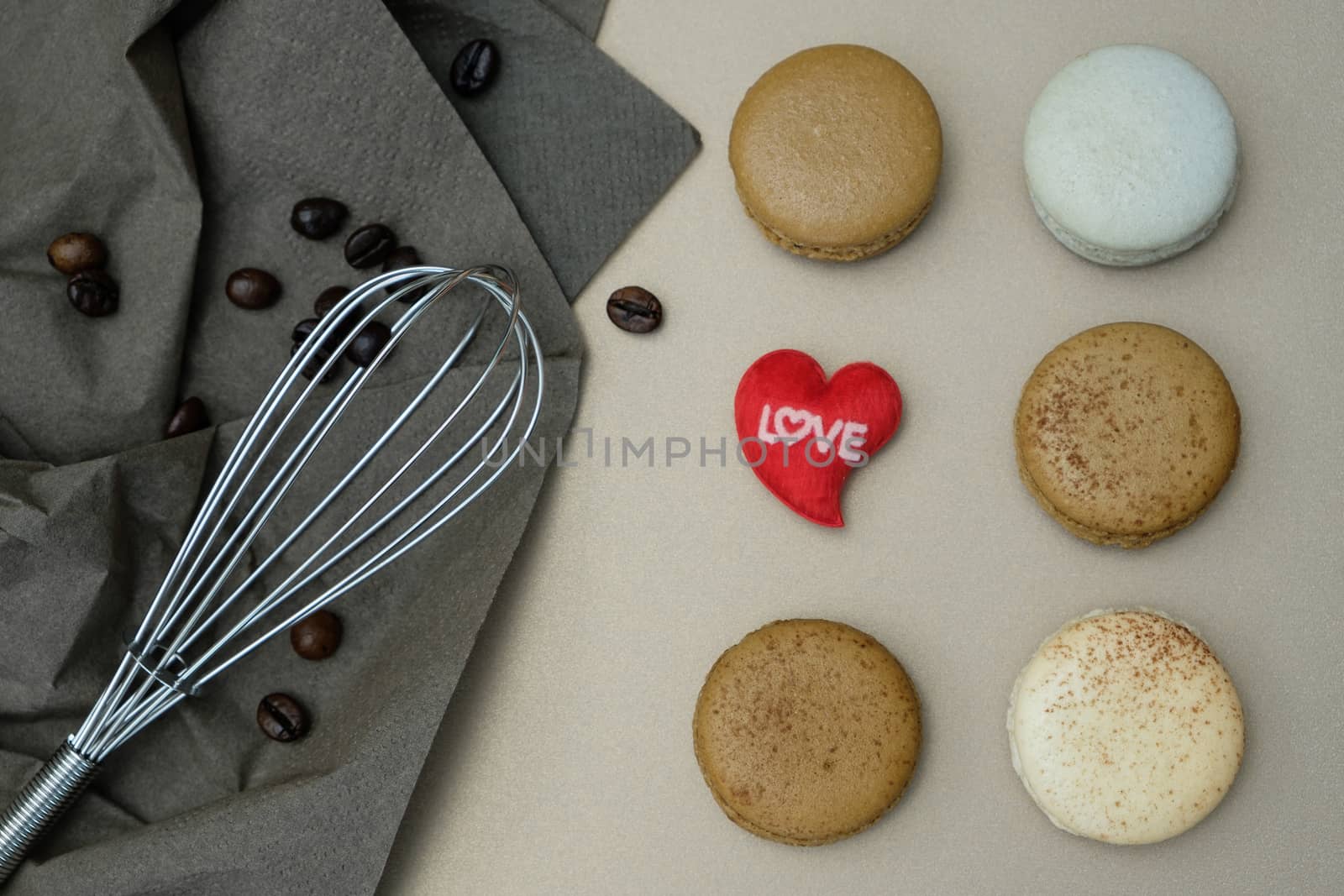 Macaroons on  table, Top view with copy space for your text.