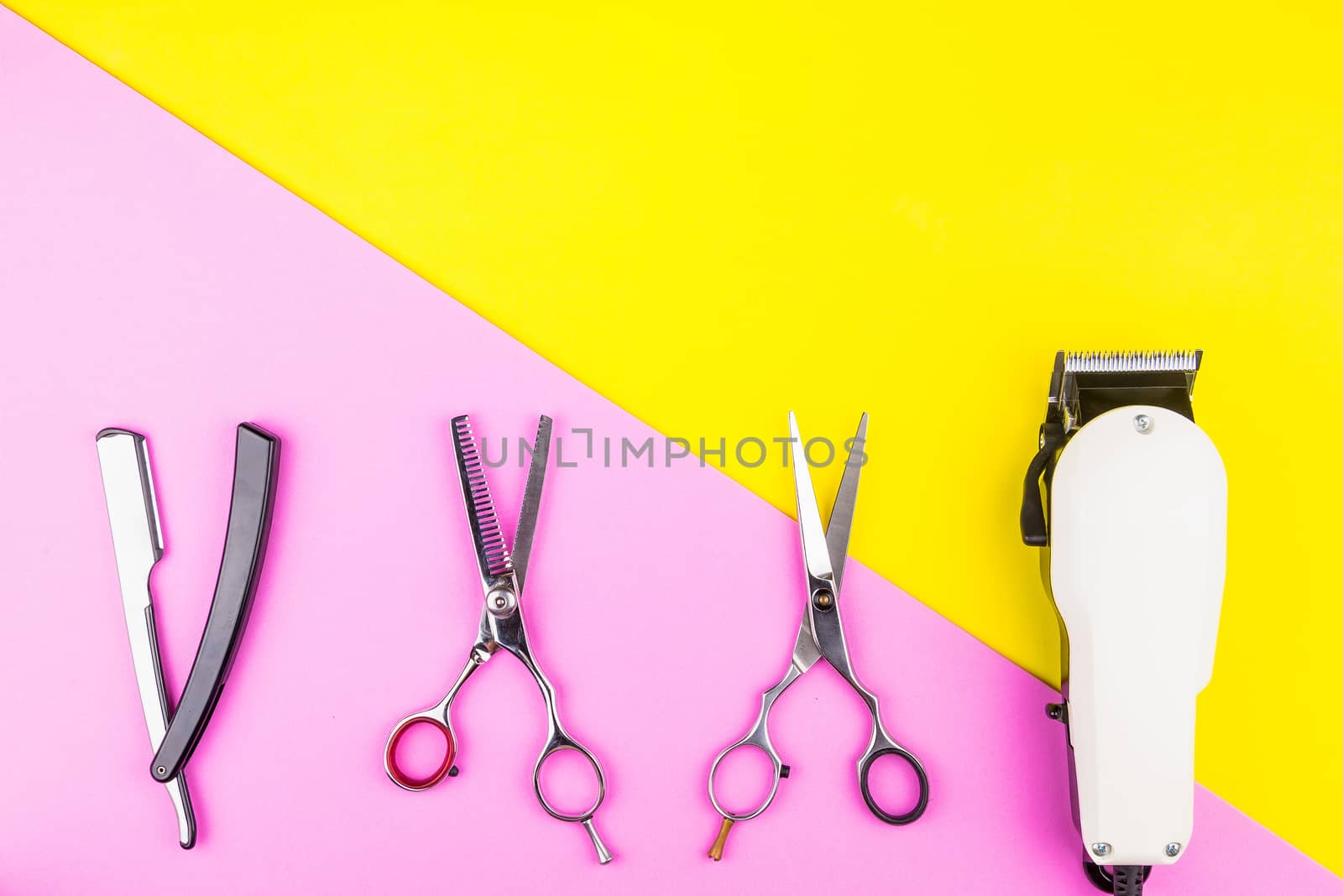 Stylish Professional Barber Scissors and White electric clippers by Bubbers
