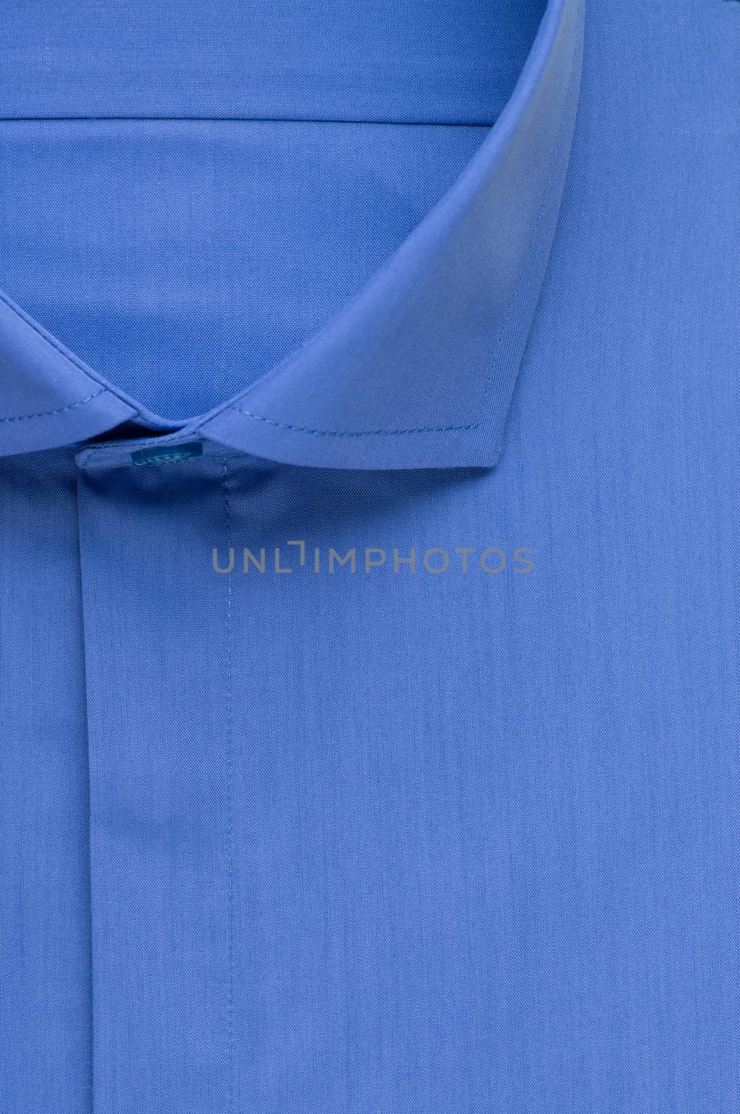 blue shirt, detailed close-up collar and button, top view