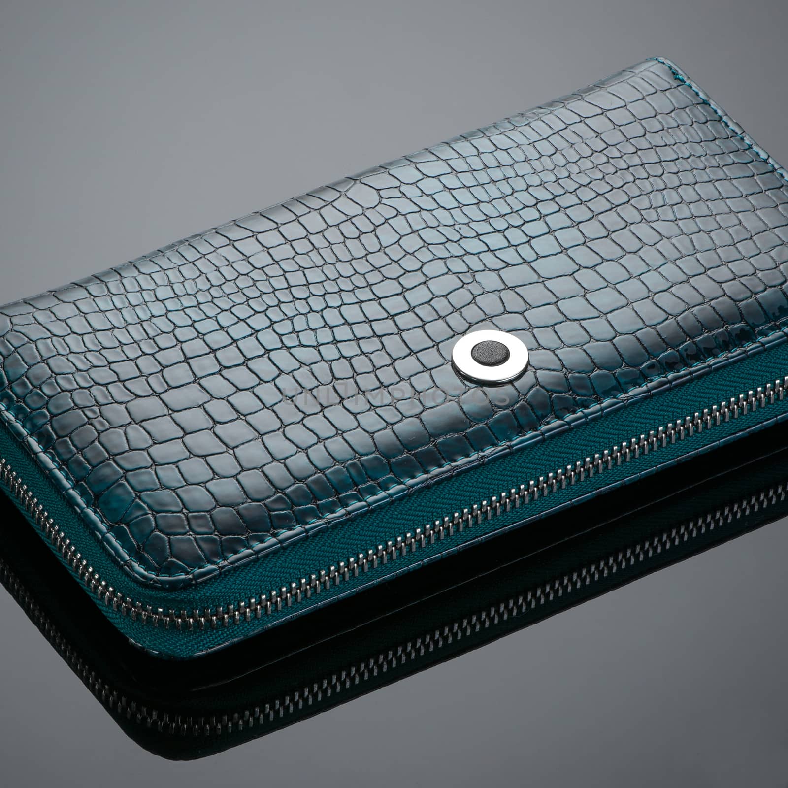 Fashionable designer leather women's wallet on a dark background