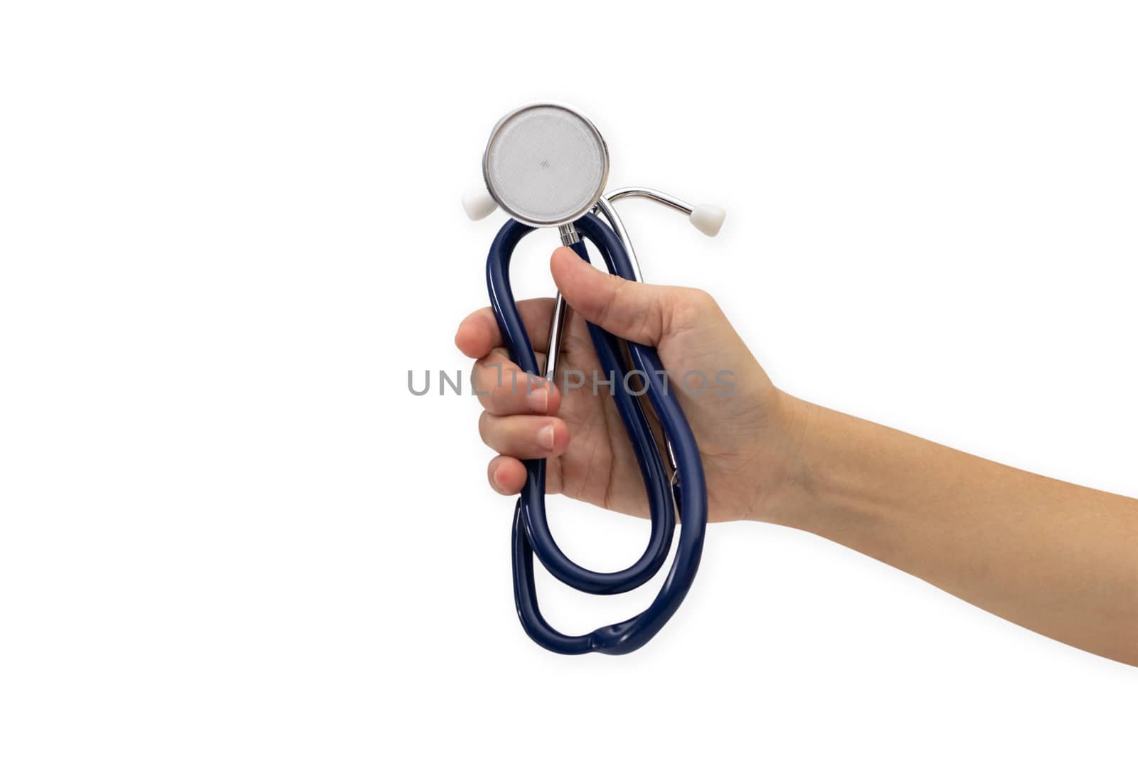 Hand's doctor with stethoscope isolated on white background by feelartfeelant