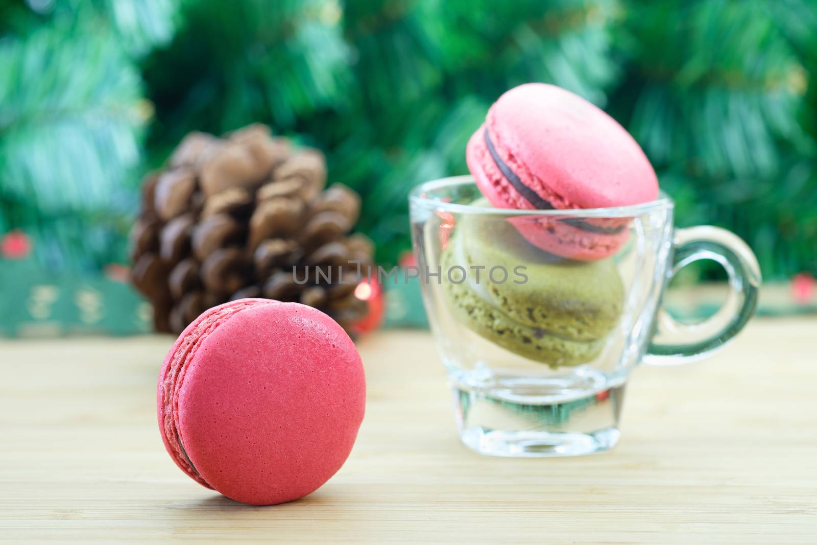 Sweet and colorful macaroons cookies on wooden background with blank space,selective focus, Dessert.