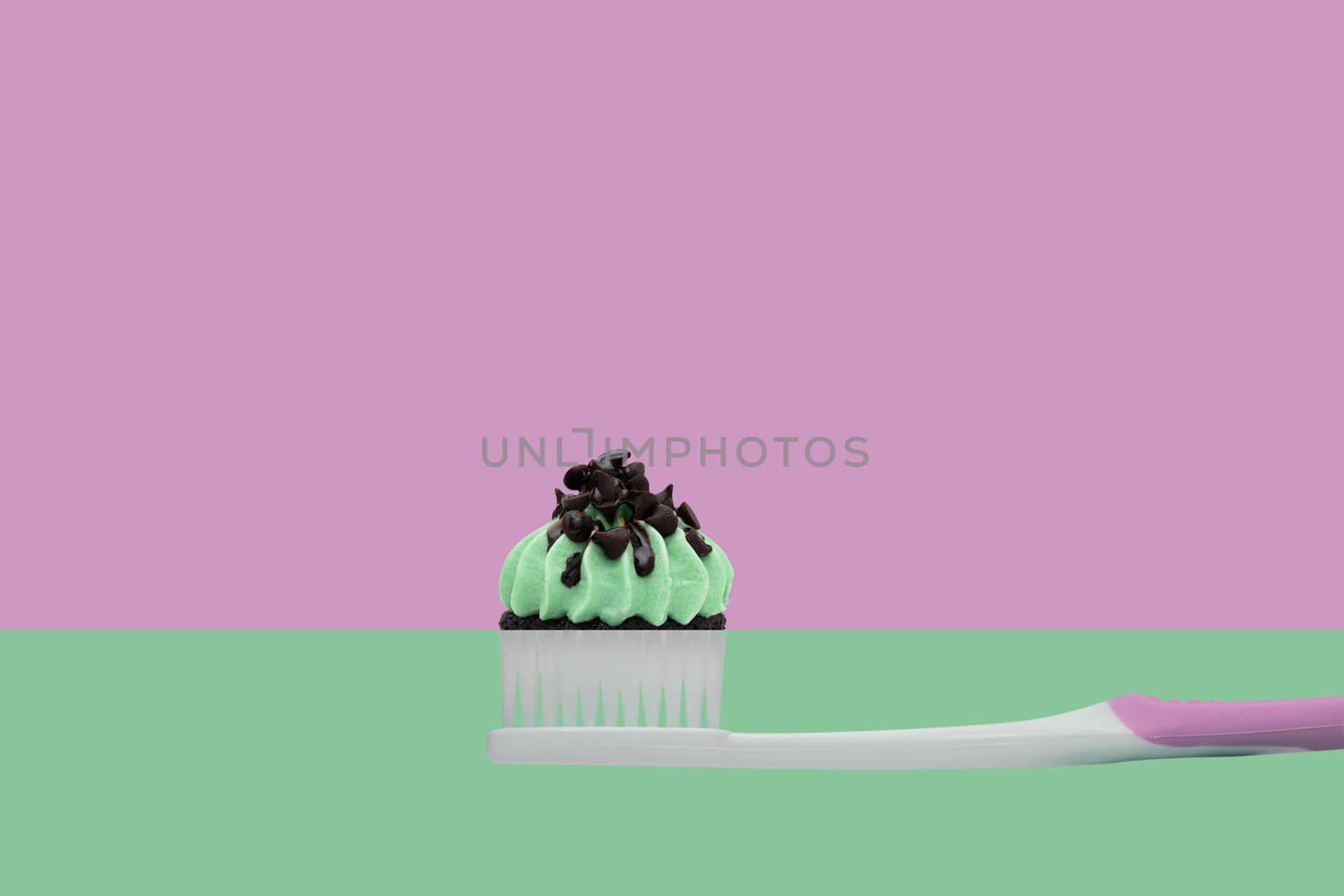 Toothbrush with cupcakes on two colors Pink and green, minimal s by feelartfeelant