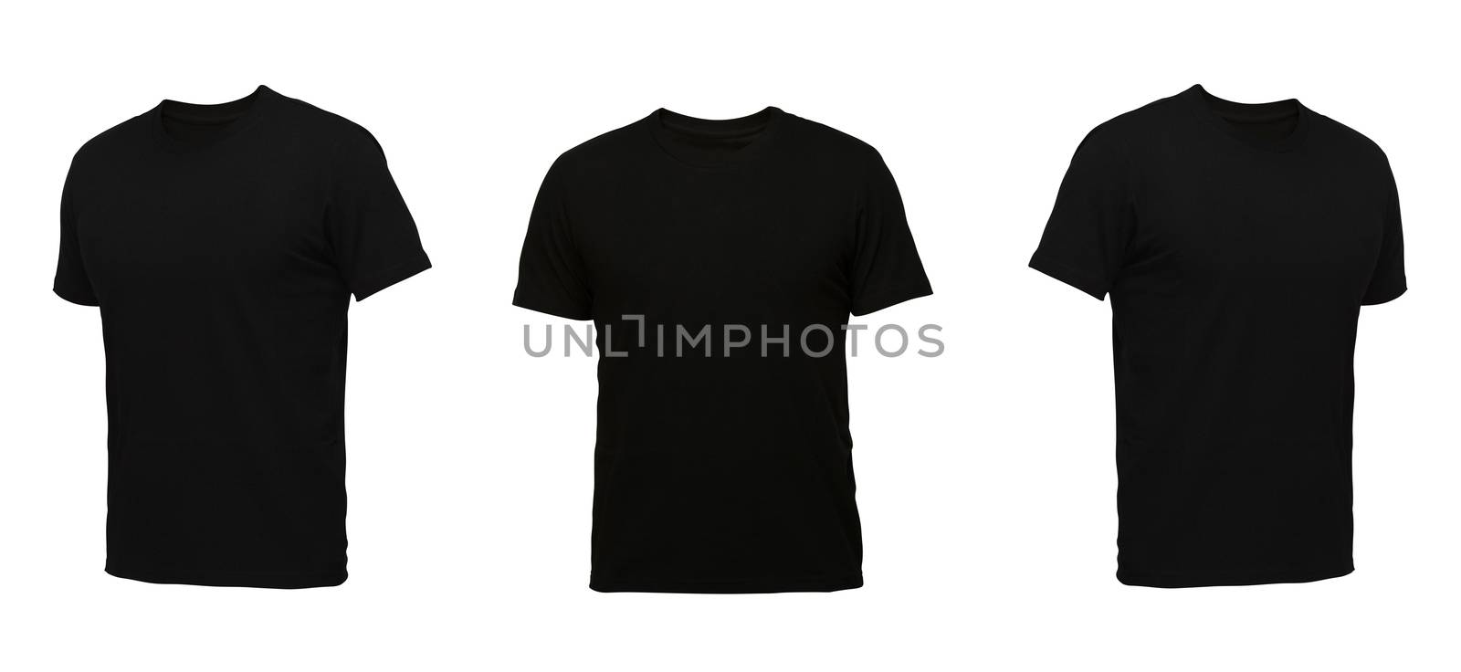 Black sleeveless T-shirt. t-shirt front view three positions on a white background
