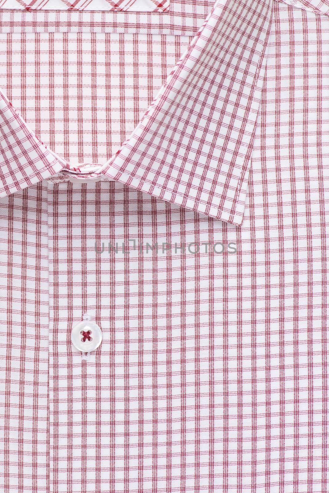 checkered shirt, detailed close-up collar and button, top view