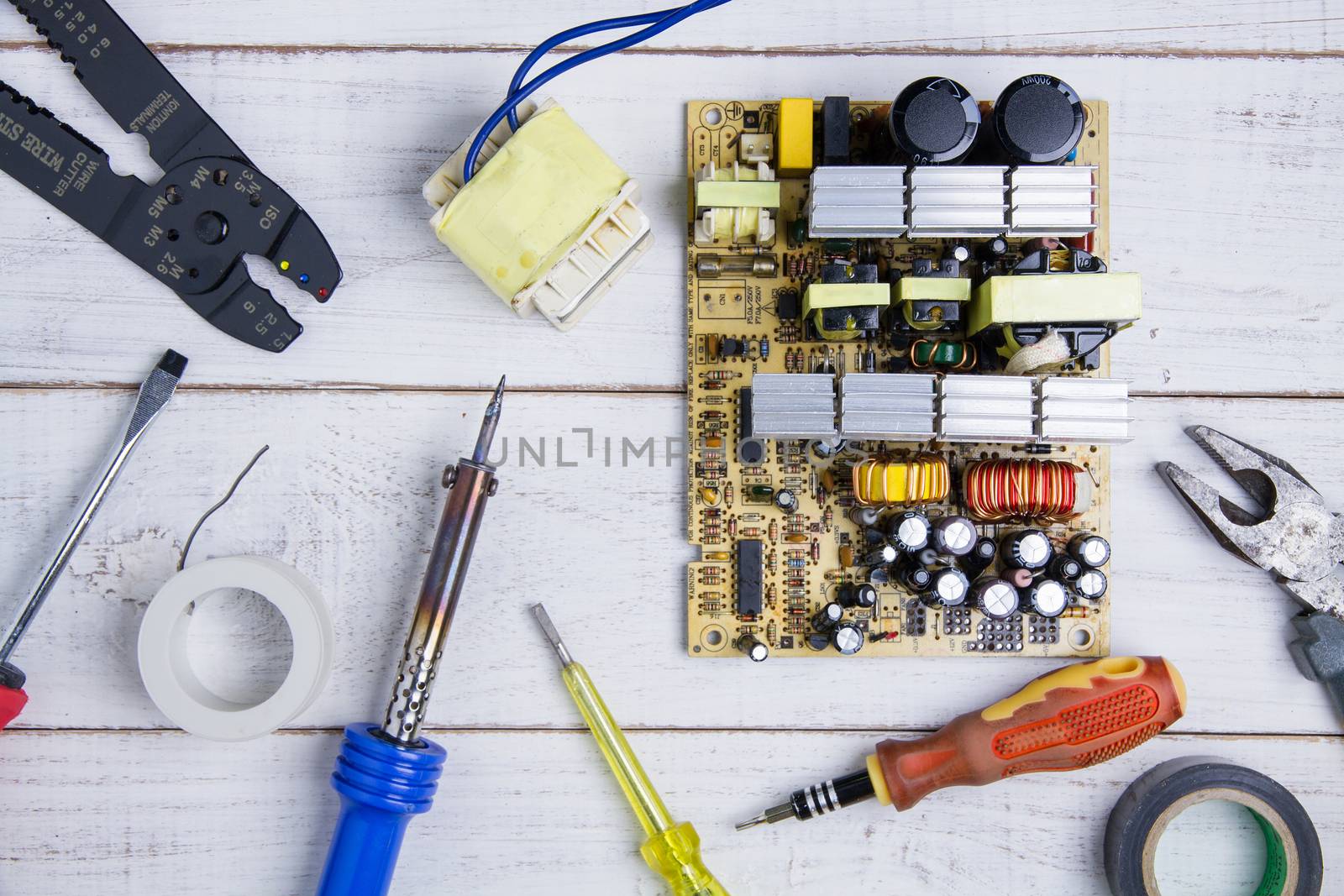 circuit board and equipment repair in the service workshop.