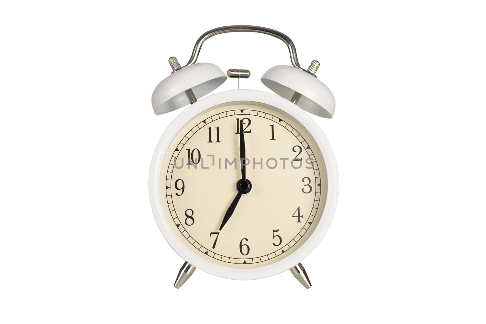 White alarm clock isolated on white background.