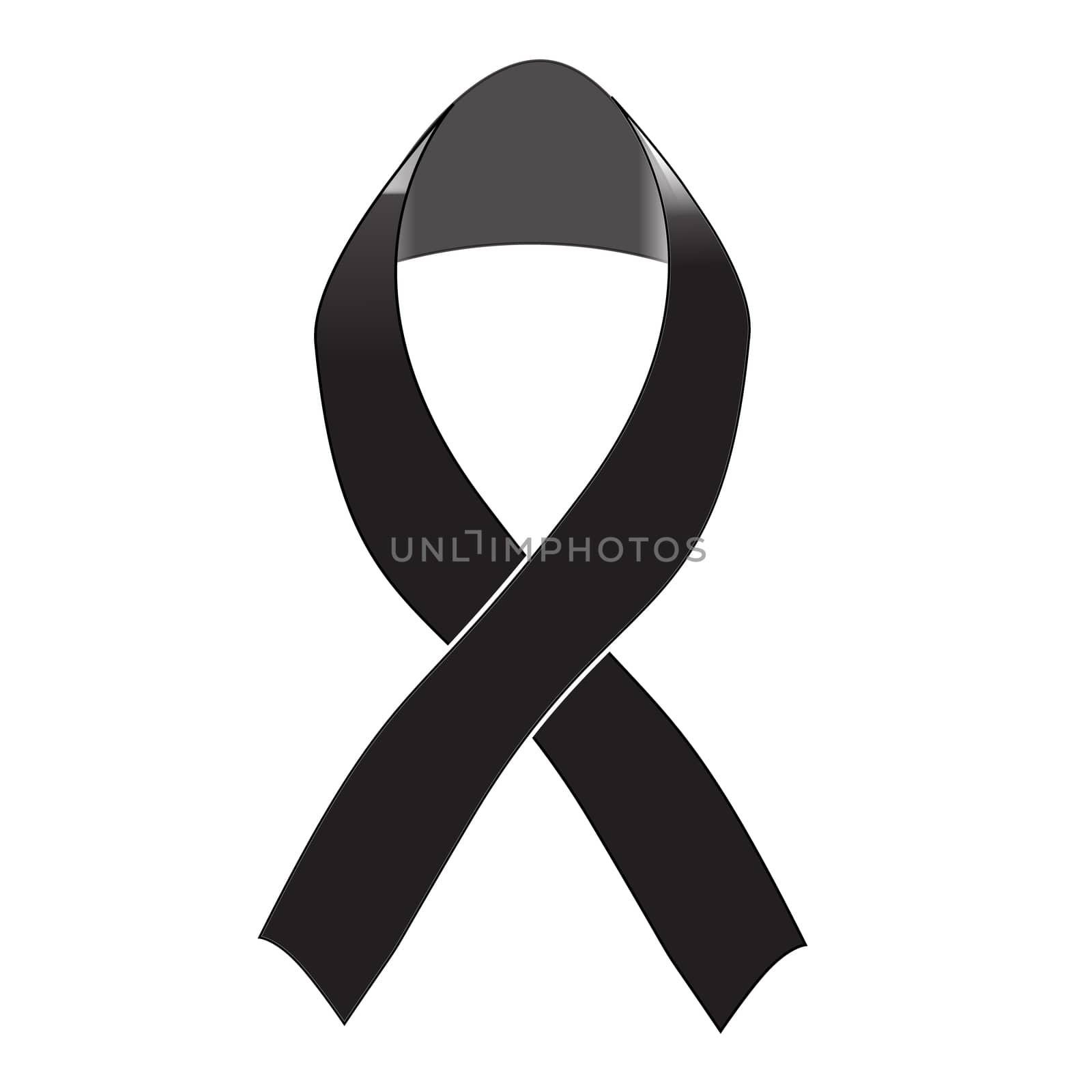 Black awareness ribbon on white background. Mourning and melanoma sign. Black awareness ribbon icon for your web site design, logo, app, UI.

