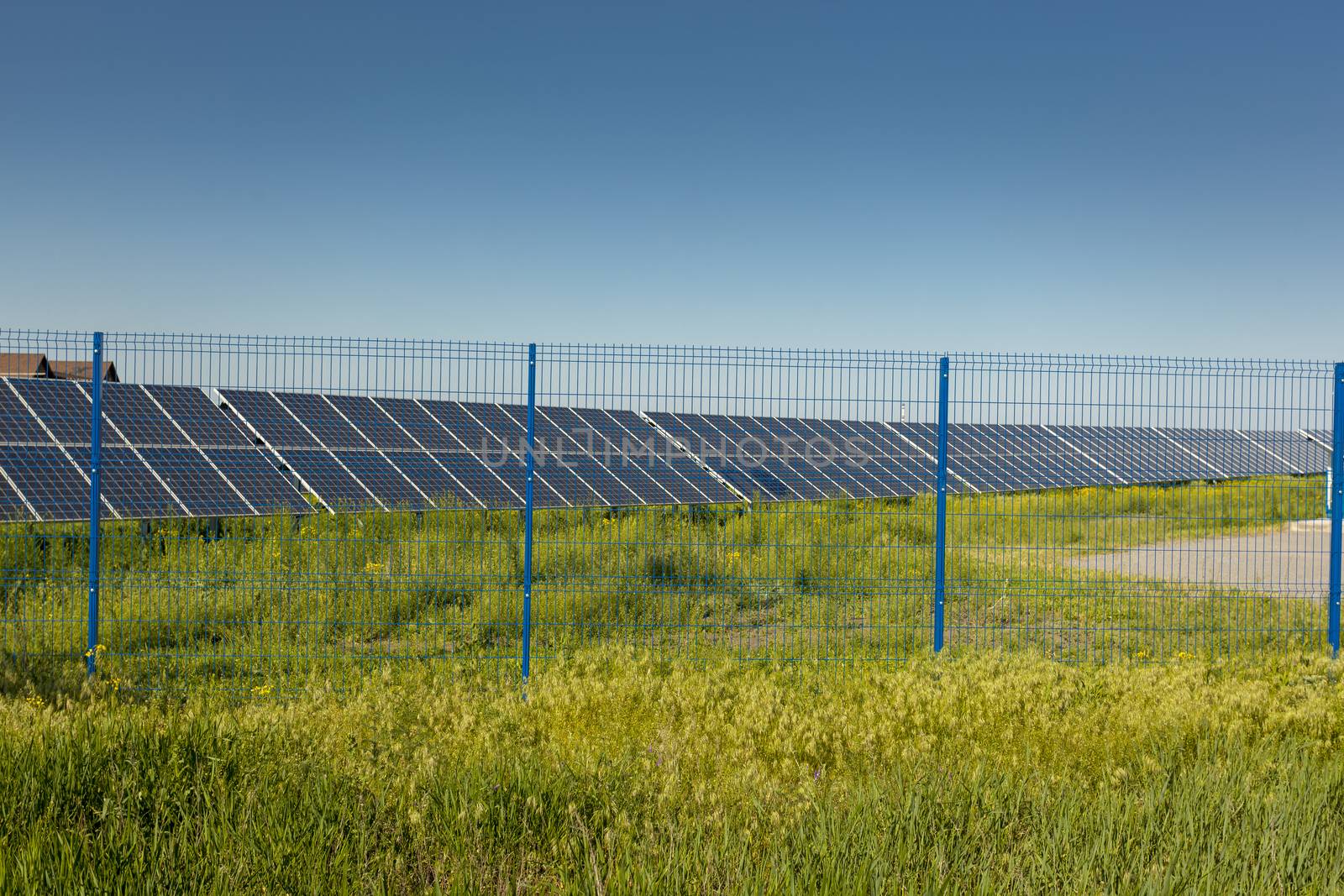 Grin clean electric power - Solar panel outside on grass photovoltaic